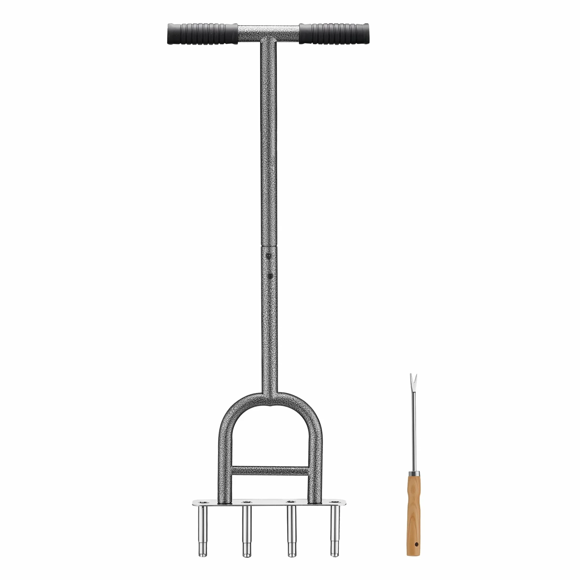 Wiltec Aerator rurkowy o szerokości napowietrzania 230 mm, narzędzie ręczne z otworem na stopę i gumowanym uchwytem, z odchwaszczaczem ręcznym