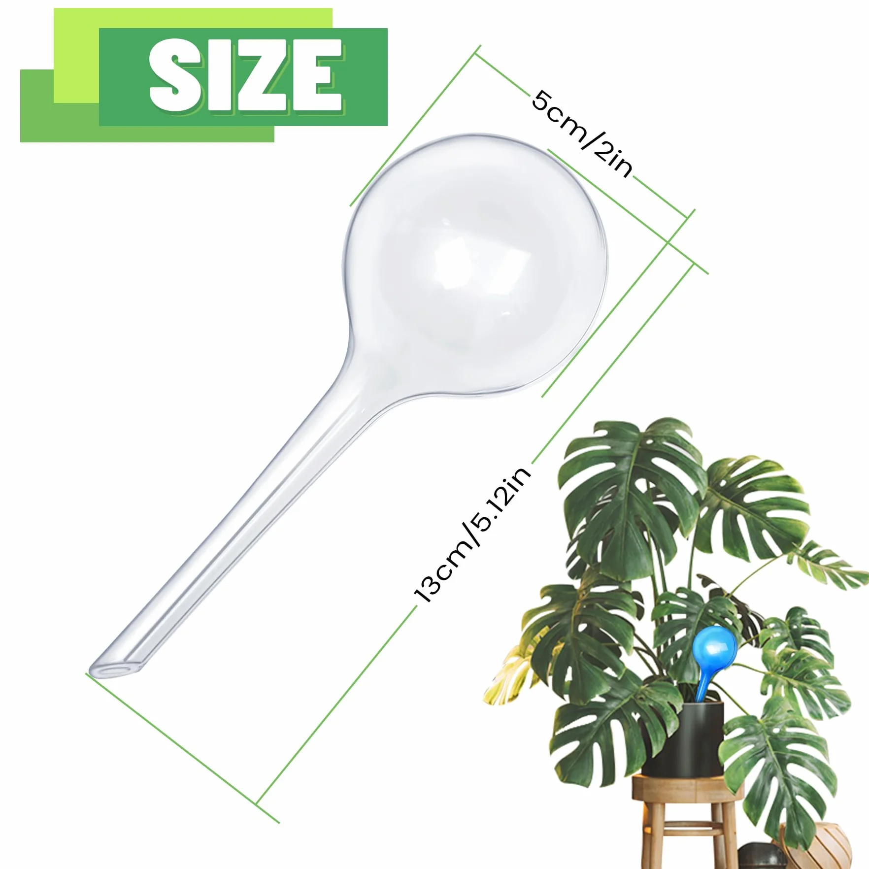 Kulki do podlewania małych roślin, 12 sztuk – 13 x 5 cm, kule nawadniające do roślin, rośliny doniczkowe, samoczynne nawadnianie, kulki nawadniające, dozownik wody do roślin, zielono-niebieskie +