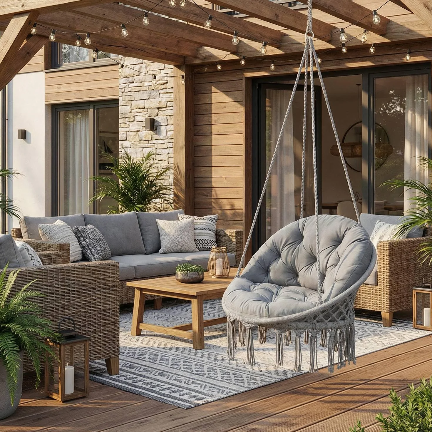 Poduszka na Huśtawkę Bocianie Gniazdo California Wodoodporna Poducha do Fotela Wiszącego XL Ogrodowa na Taras i Balkon Miękkie Wypełnienie Polska Produkcja Trwały Materiał, Szary 60x68x10cm