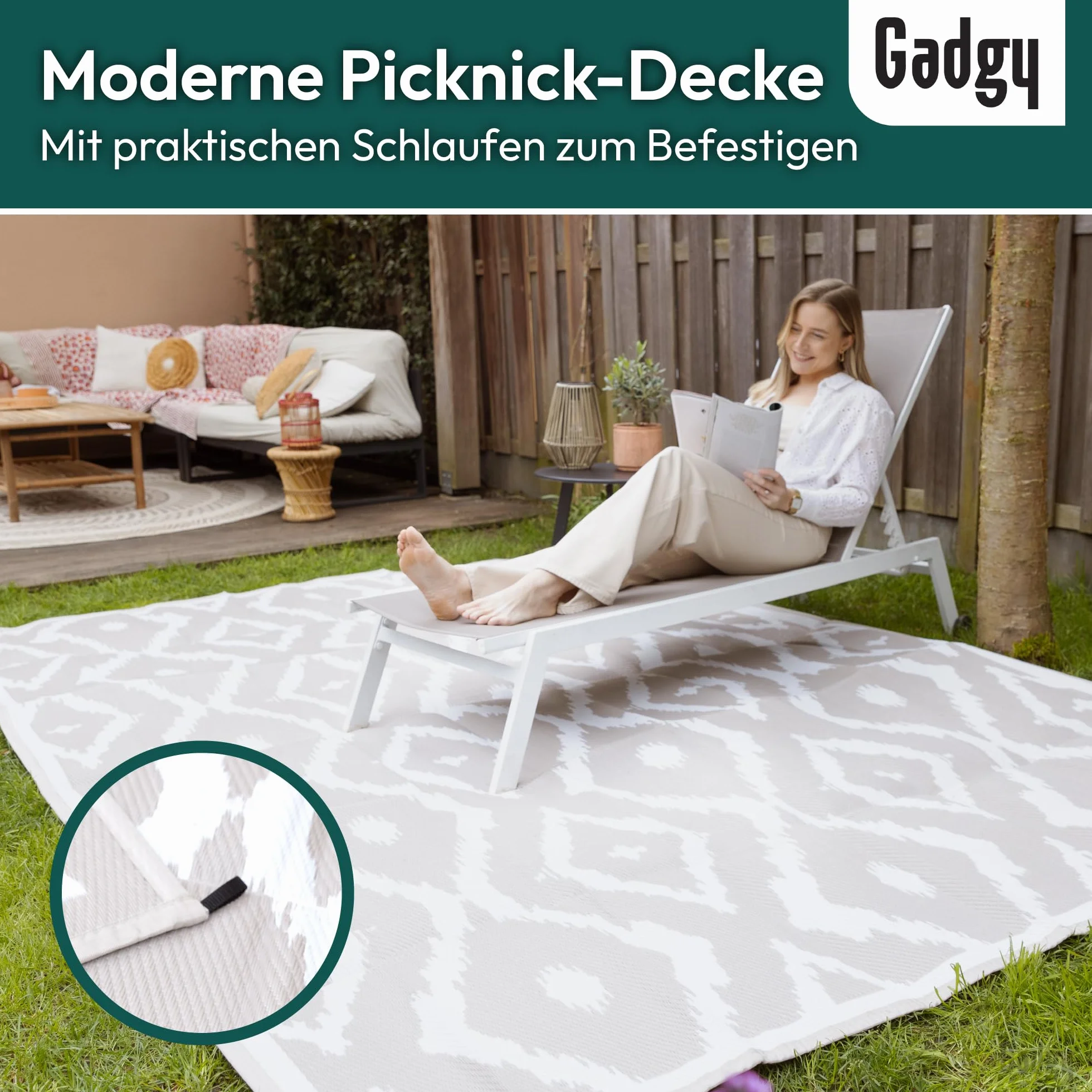 Checkered outdoor mat beige/white 200x300 cm