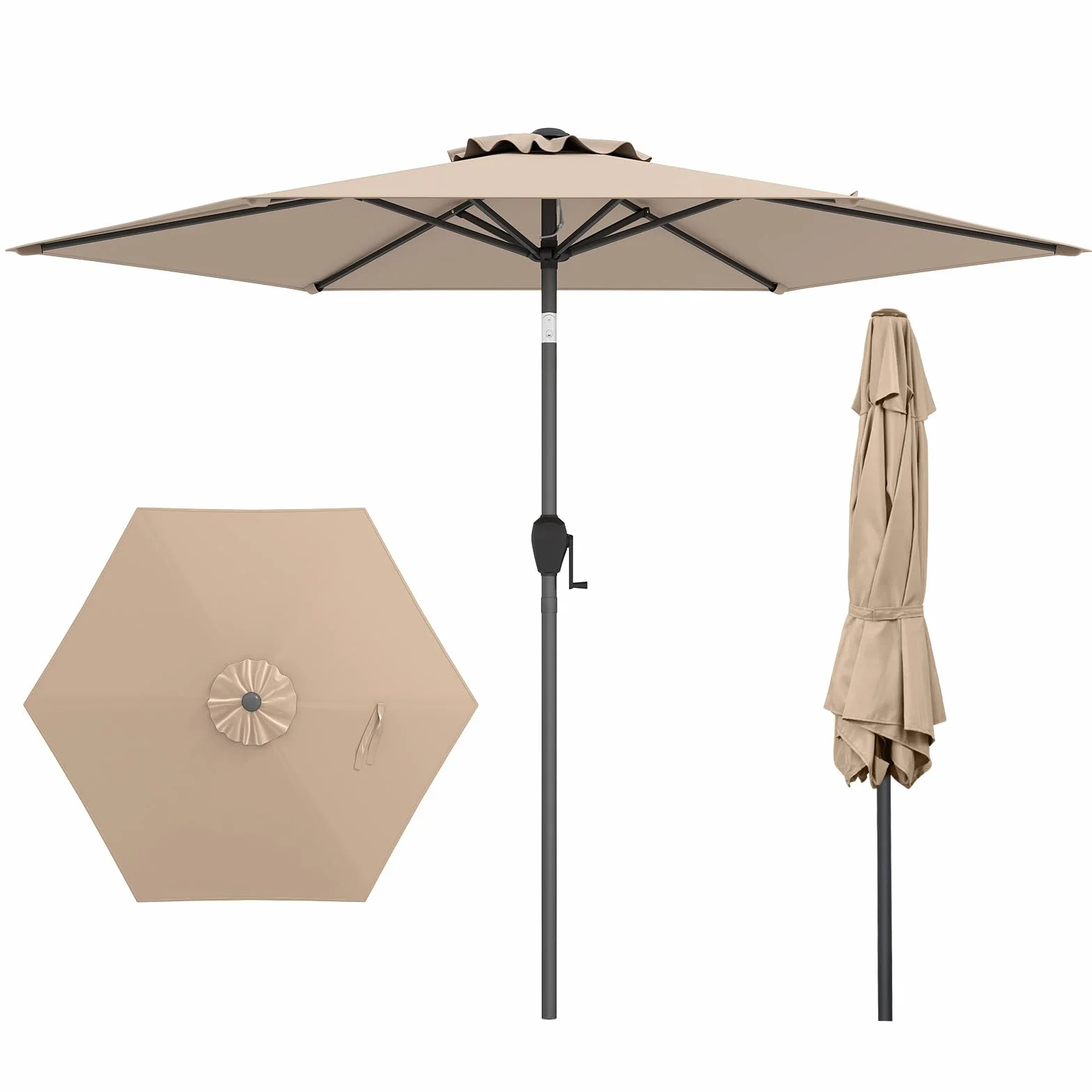 COSTWAY Parasol przeciwsłoneczny 265 cm z korbą obustronnie zginany 30° parasol tarasowy 18 żeber z włókna szklanego aluminiowy drążek