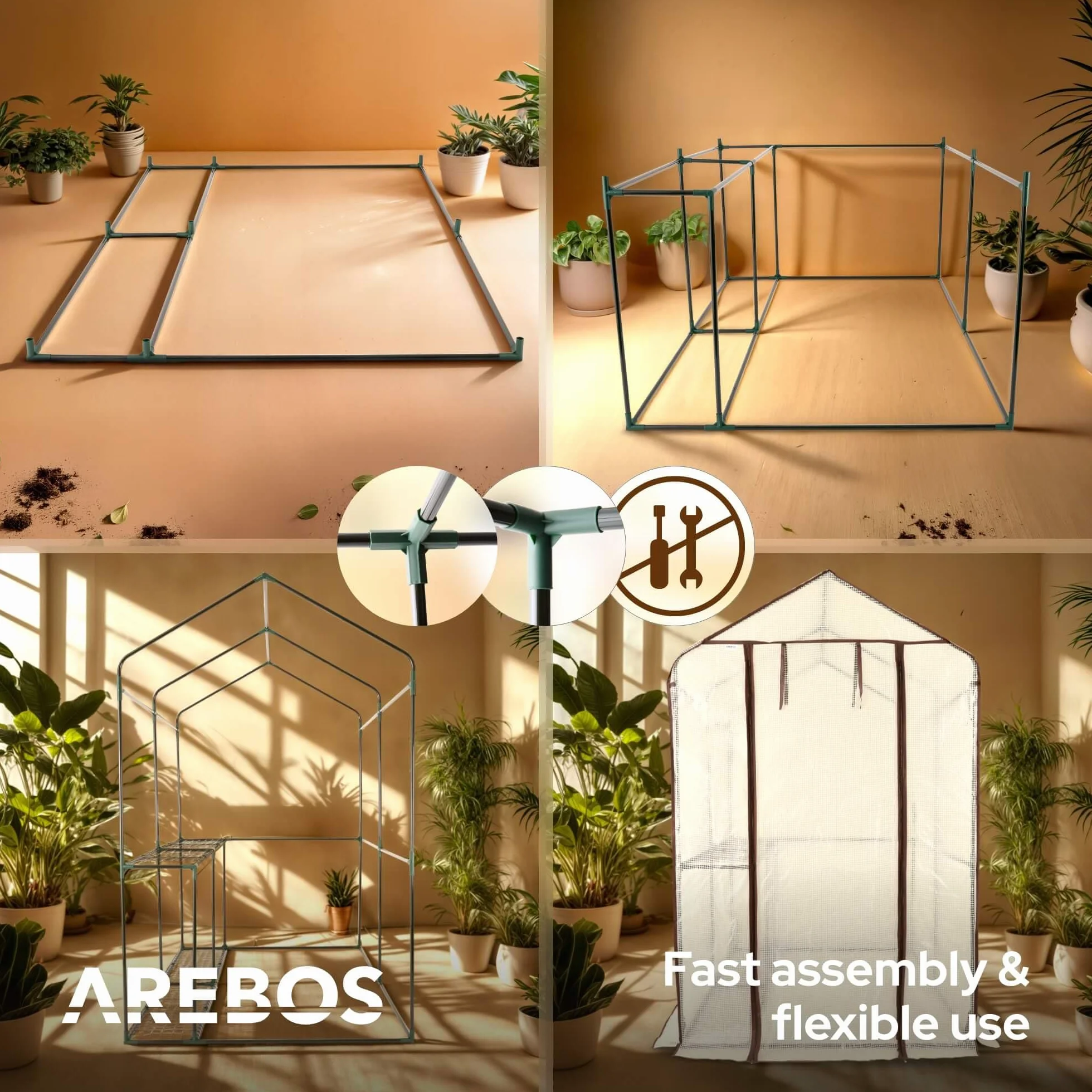 Arebos Premium szklarnia foliowa 120 x 186 x 190 cm z półkami do ogrodu