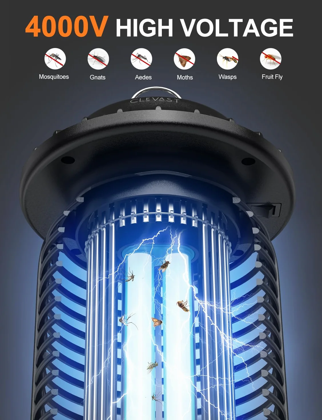 CLEVAST Elektryczna lampa na komary UV wodoodporna niszczarka na owady zewnętrzna czarna retro