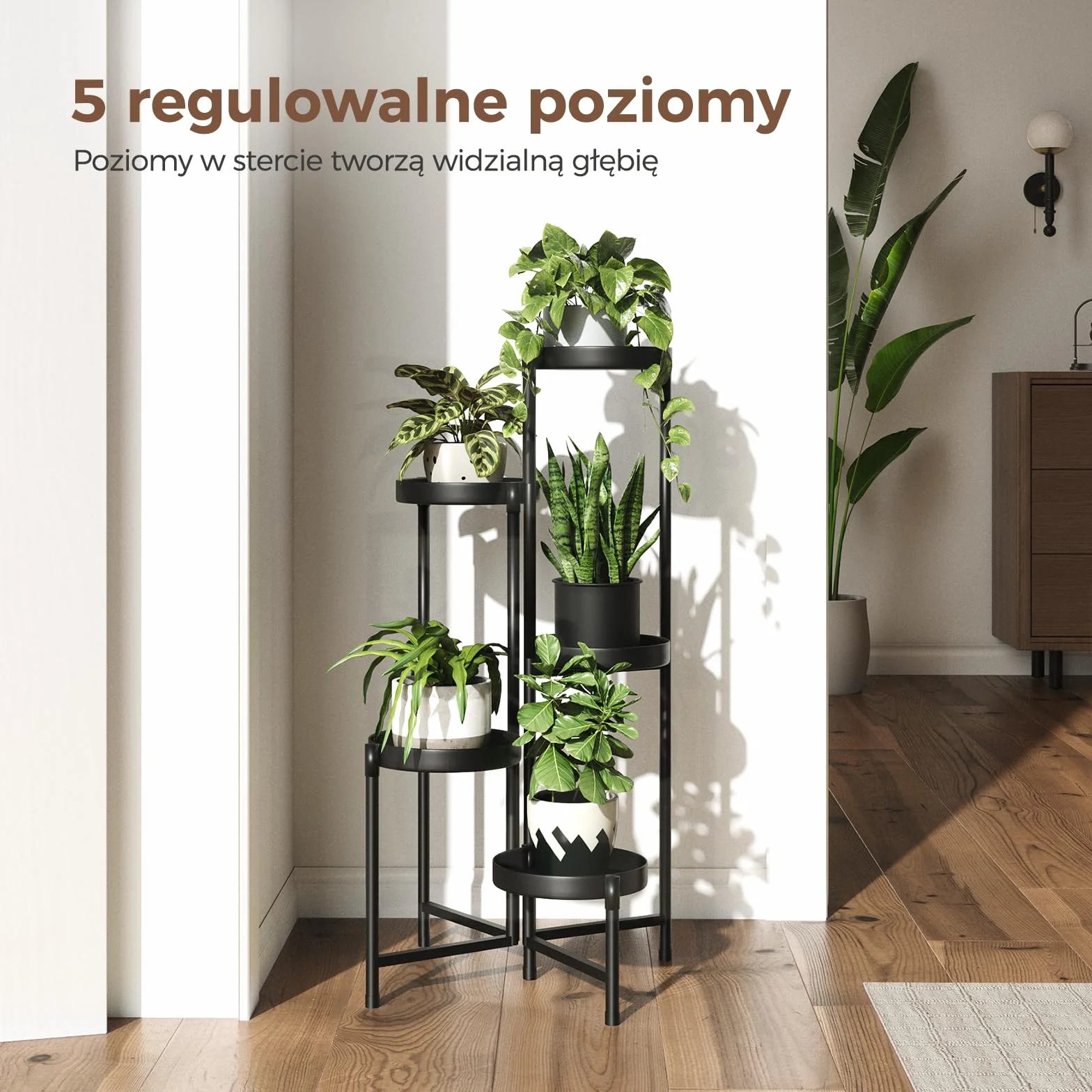 Bamworld Stojak na Rośliny Wewnątrz Na Zewnątrz Składany 5-Poziomowy Metalowy Stojak na Kwiaty, Kątowa Wielopoziomowa Półka na Rośliny do Ogrodu Balkonu Tarasu Salonu Sypialni