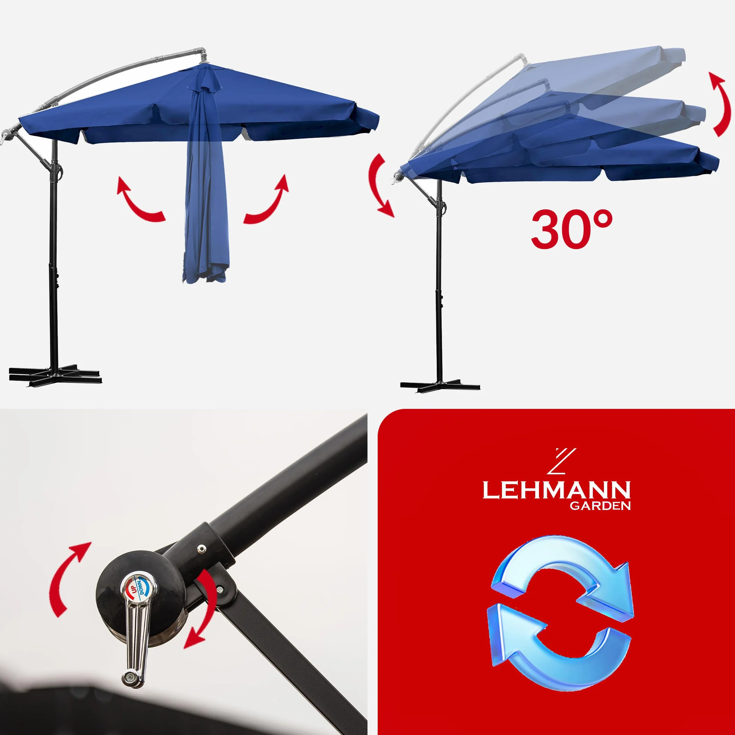 LEHMANN Aluminiowy parasol ogrodowy Ø 300 cm z korbą regulowany UV wodoodporny