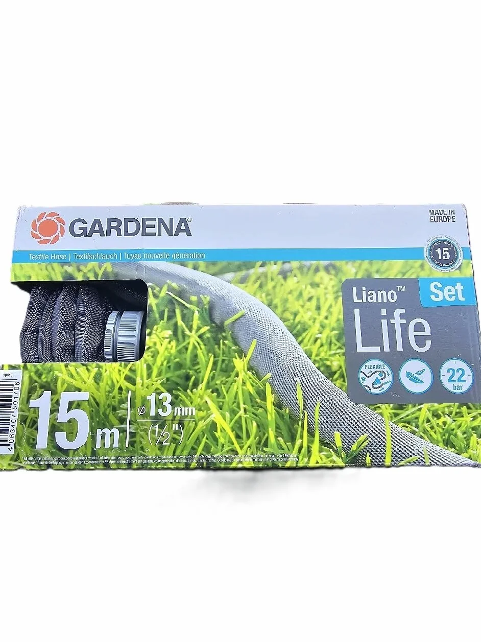Gardena Liano Life, wąż materiałowy 1/2 cala, 15 m: Wysoko elastyczny wąż ogrodowy z tkaniny, z wężem wewnętrznym PVC, bez zginania, lekki, odporny na czynniki atmosferyczne (18445-20)