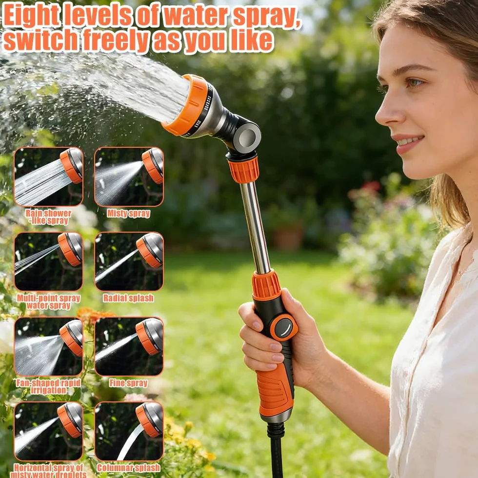 Pręt do podlewania wiszących kwiatów, 8 obrazów natryskowych, metalowy pręt do podlewania, słuchawka prysznicowa do ogrodu, obracana o 180°, długość 40,5 cm, do podlewania kwiatów i krzewów