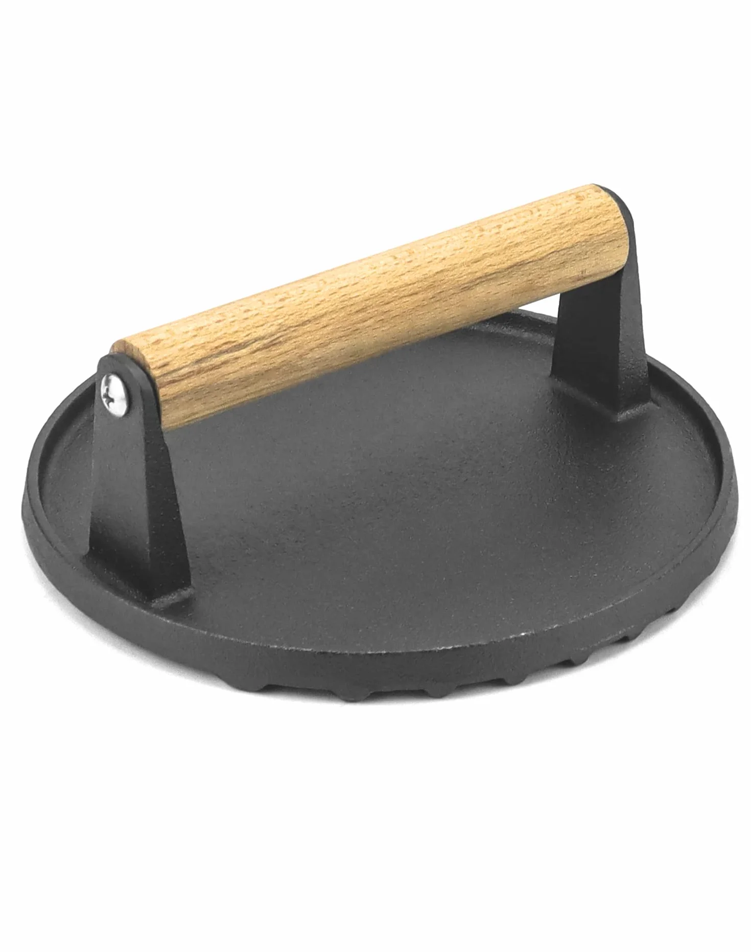 QWORK® nieprzywierająca żeliwna prasa do burgerów, drewniany uchwyt, 17,5 cm
