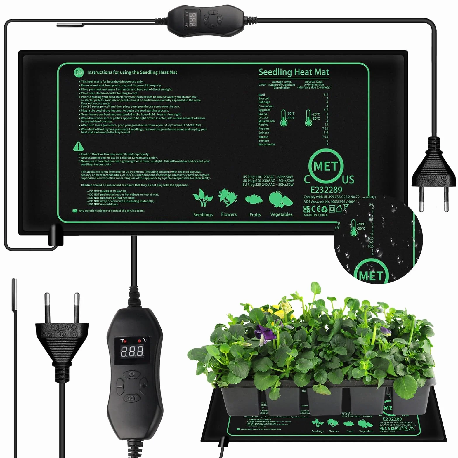 Mata grzewcza do roślin z termostatem 50 W 25 x 52 cm