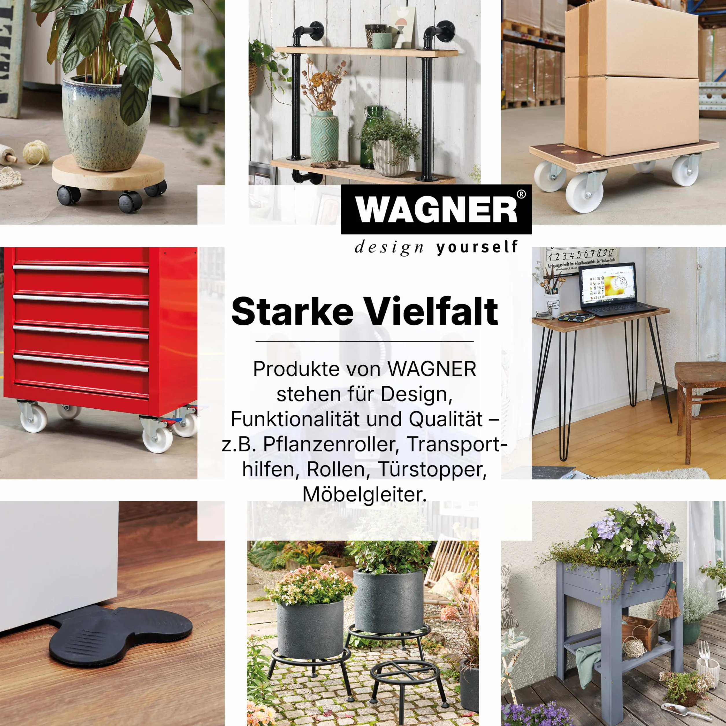 Wagner Wałek do roślin Maxigrip Ø 38 x 11 cm, do użytku na zewnątrz i wewnątrz, wózek transportowy z drewna warstwowego FSC®, 2 całkowite stojaki, nośność 300 kg, wyprodukowano w DE - 20110701
