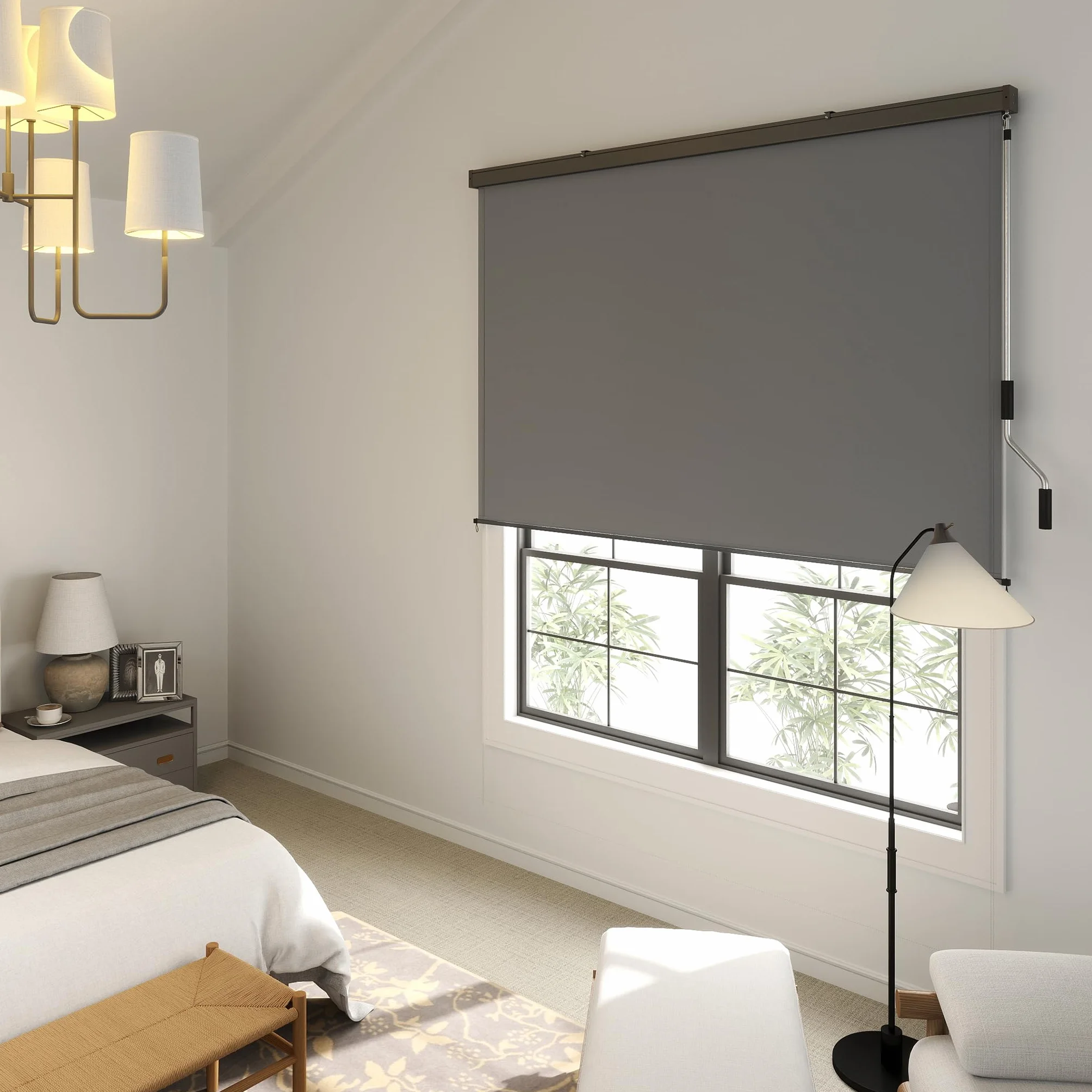 Aufun Markiza pionowa, wysuwana, 120 x 250 cm, ochrona przed wiatrem, aluminiowa, z korbą, ochrona przed słońcem, ochrona przed wzrokiem, na balkon, taras, do ogrodu, jasnoszara