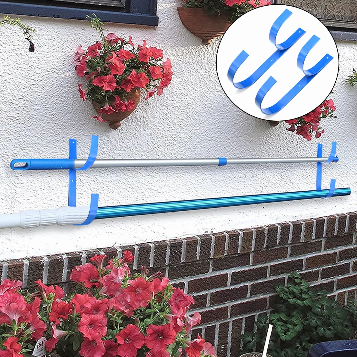 2 szt. zestaw szerokich wieszaków na słup basenowy, wytrzymały niebieski aluminiowy uchwyt ze śrubami, wieszaki na wąż basenowy, idealne haczyki do basenu, teleskopowych drążków, węży