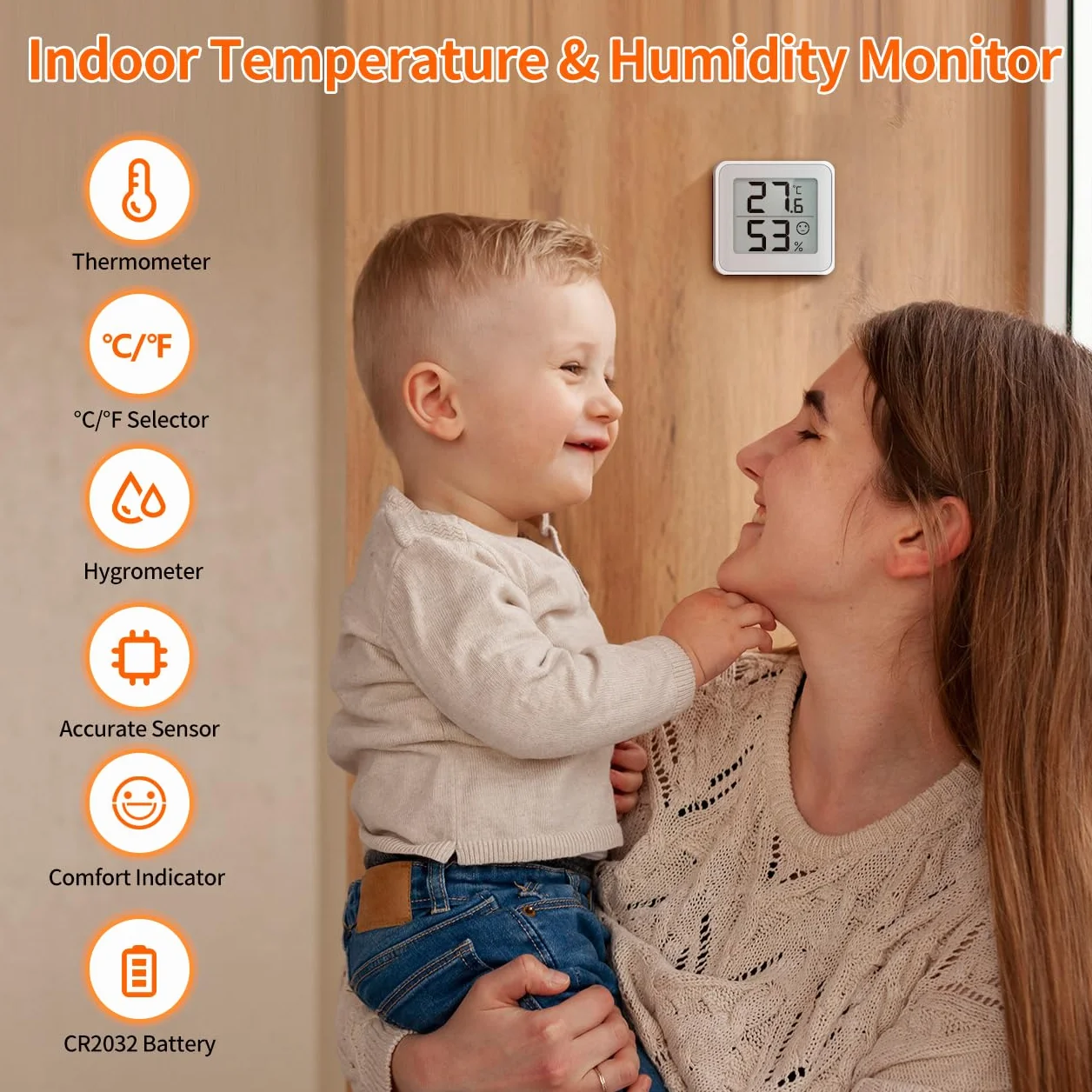 Termometr pokojowy Miernik wilgotności powietrza Monitor temperatury Higrometr Czujnik wilgotności ze wskaźnikiem komfortu LCD Duży wyświetlacz cyfrowy do pokoju dziecięcego (2)