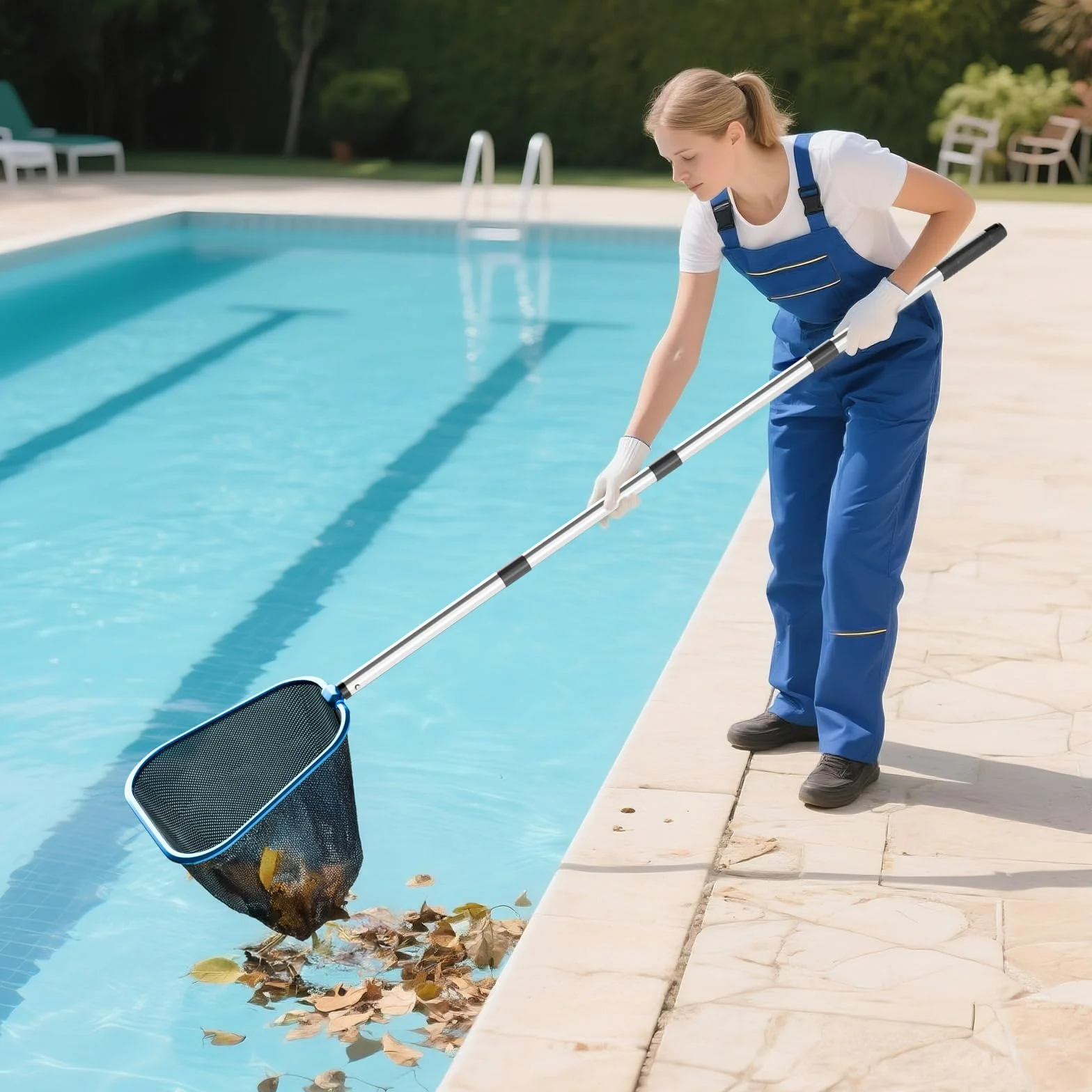 CLOPAE Podbierak do basenu 196 cm siatka głęboka 25 cm pręt 1,5 m