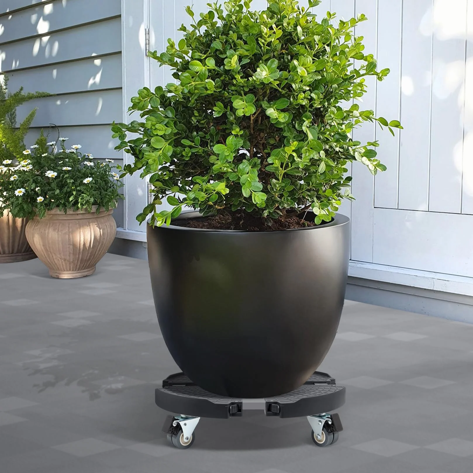 W B D WEIBIDA Okrągły wałek do roślin, Ø 40-58 cm, nośność 200 kg, do użytku na zewnątrz, z kółkami obracanymi o 360°, do dużych obciążeń i wewnątrz, na rolkach, do ogrodu domowego, doniczki, czarny