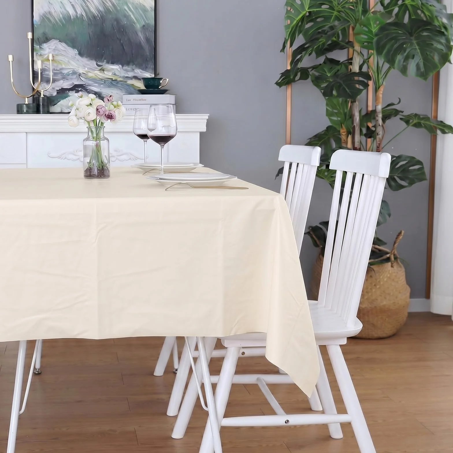 Obrus plastikowy zmywalny 137 x 274 cm beżowy prostokątny na imprezę dekoracja stołu 6 szt