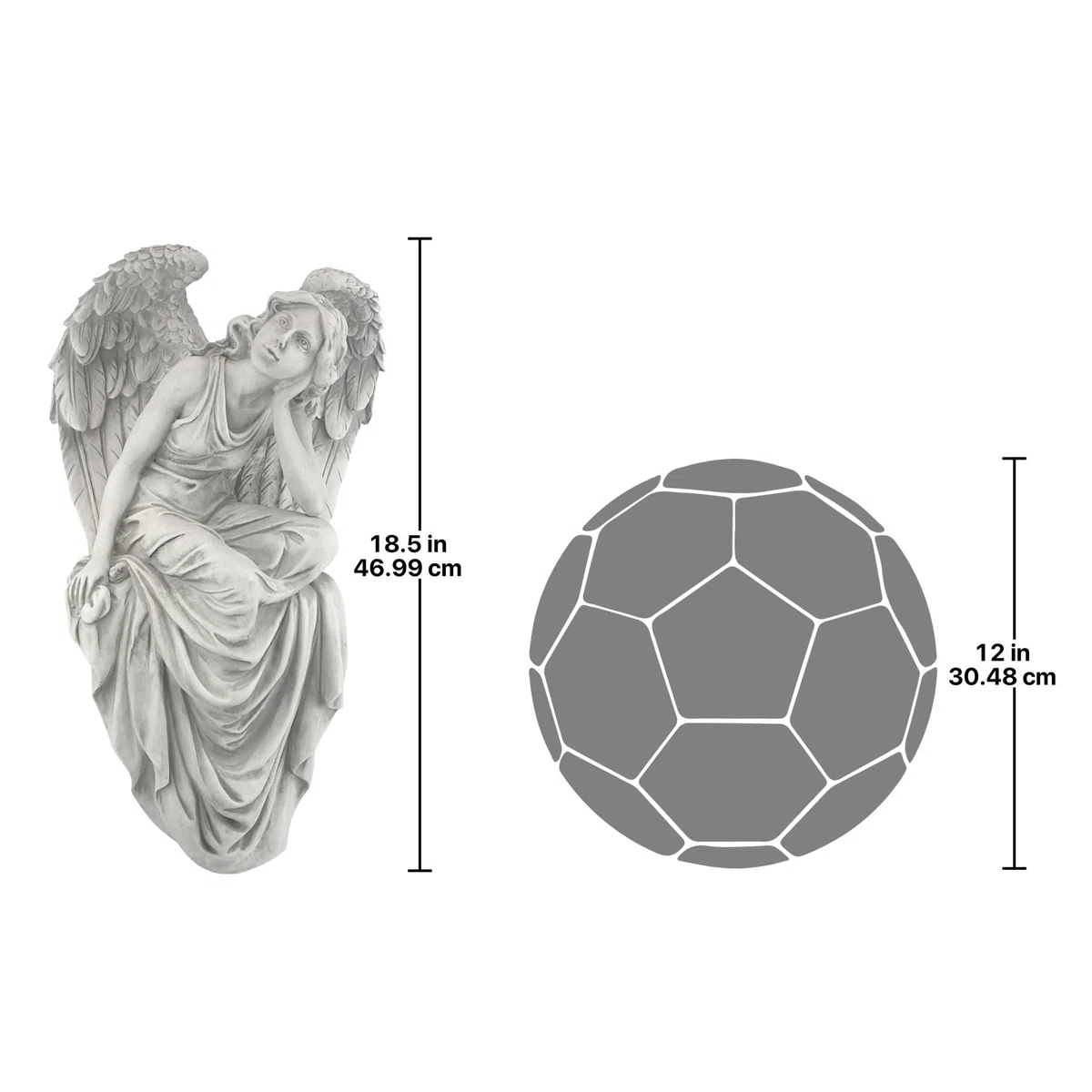 Design Toscano NG33951 Posąg ogrodowy, siedzący anioł, łaska odpoczynku, duża, 47 cm, żywica poliestrowa, starożytna kość słoniowa