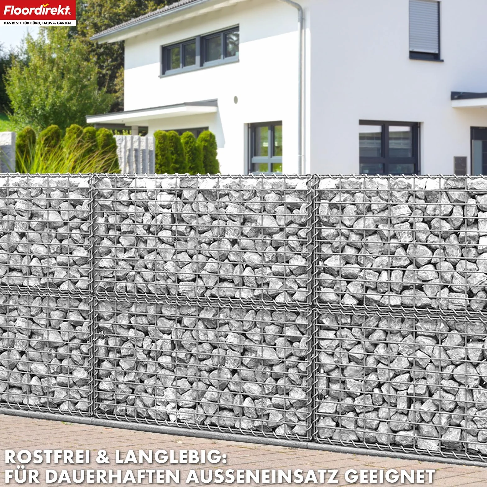 Floordirekt Gabiona, metalowy kosz na kamienie, 100x30x30 cm, ocynkowany kosz z drutem o rozmiarze oczek 5 x 10 cm, kamienny mur jako płot ogrodowy, siatka gabionowa jako osłona przeciwsłoneczna
