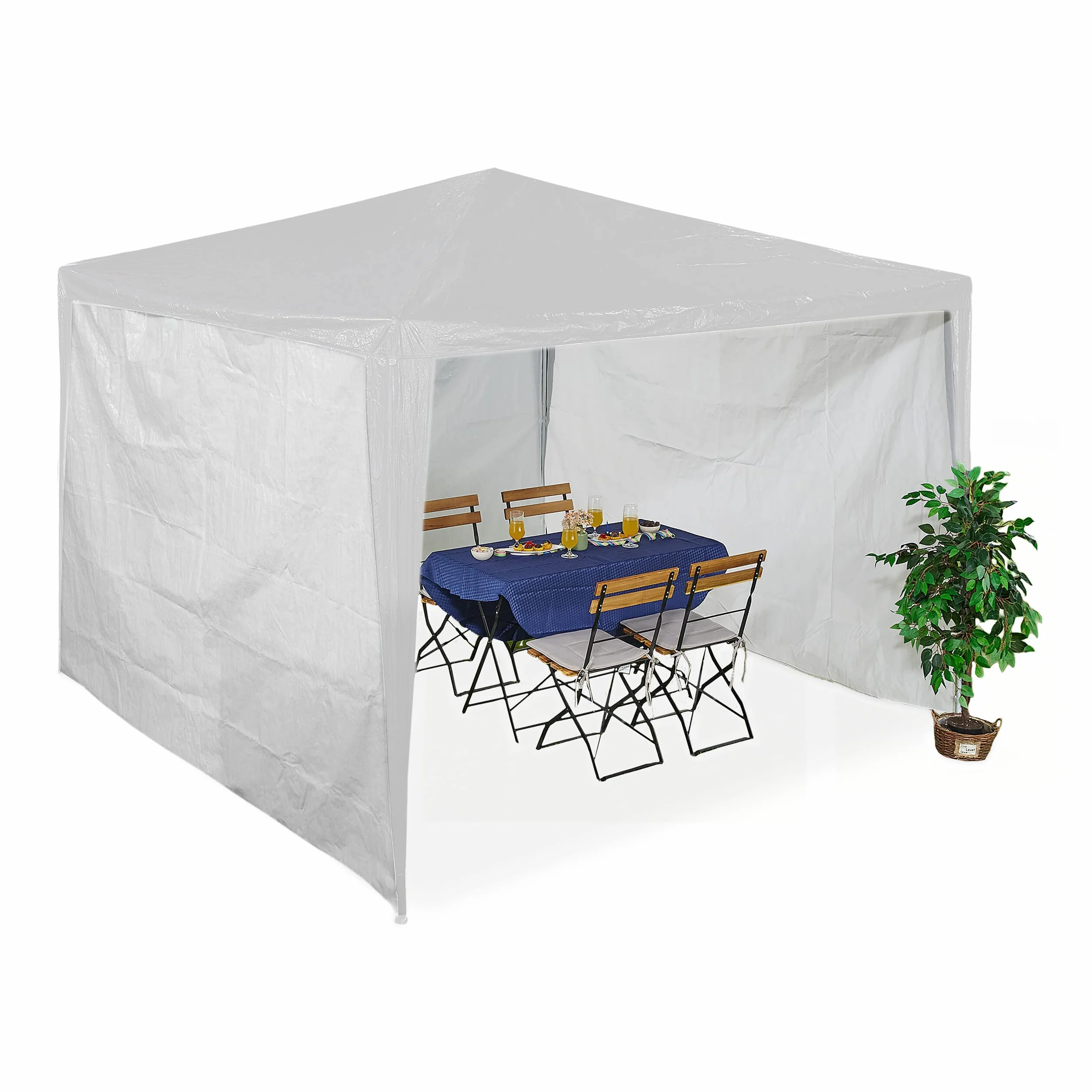 Relaxdays Części boczne do pawilonu, zestaw 3 szt, 2 x 3 m, wodoszczelne, ściany boczne z zapięciem na rzepy, PE, bez okien, białe