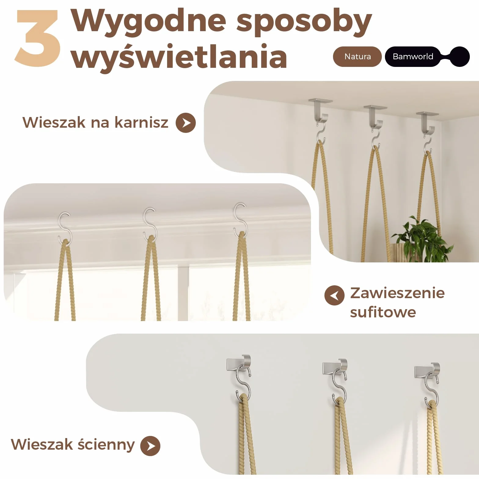 Bamworld Wiszące półki na rośliny do okna Drewniana półka ścienna na kwiaty