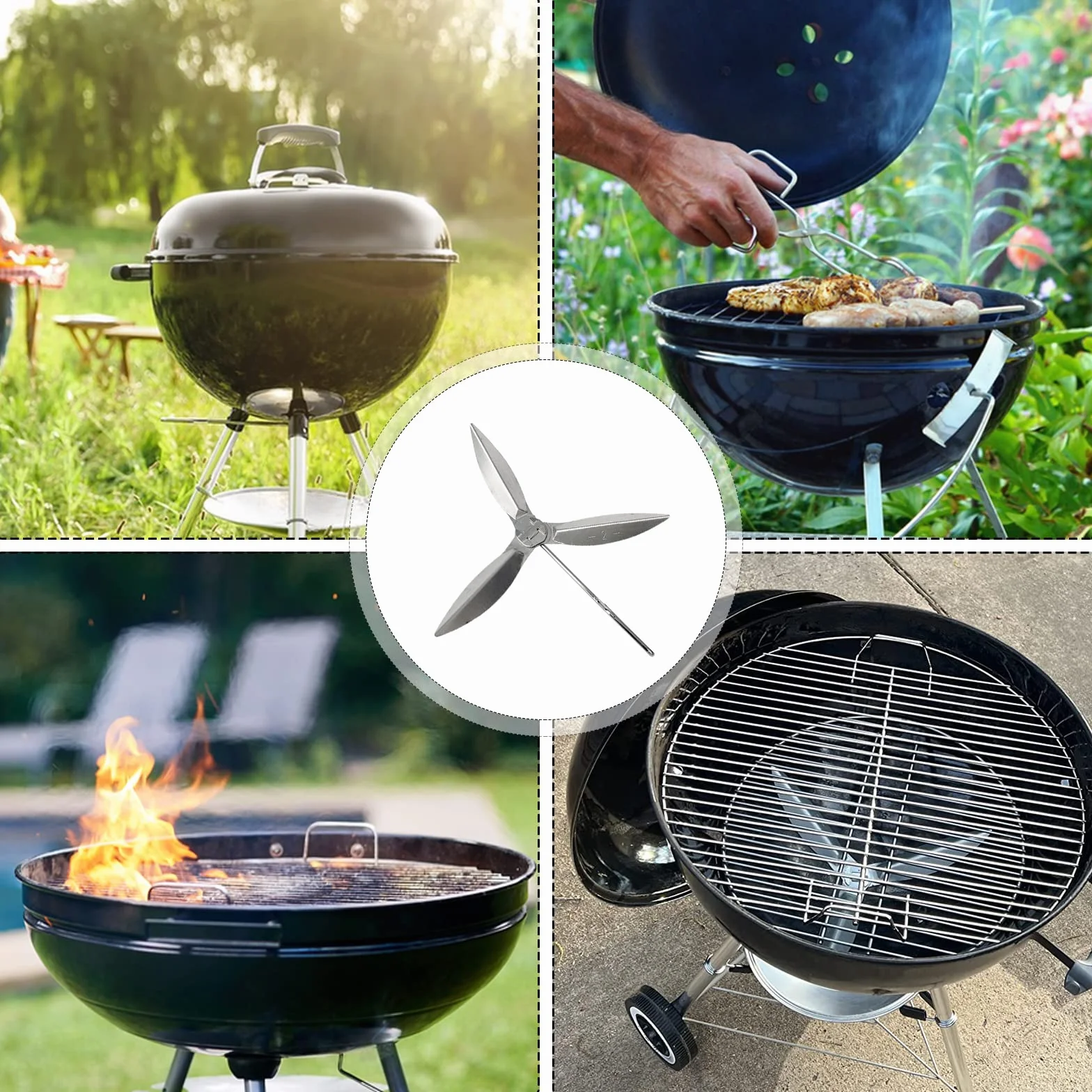 2 zestawy 22-1/2 cala One-Touch zestaw systemu czyszczenia 57 cm kompatybilny z częściami do grilla Weber, 7444 Weber czajnik części zamienne