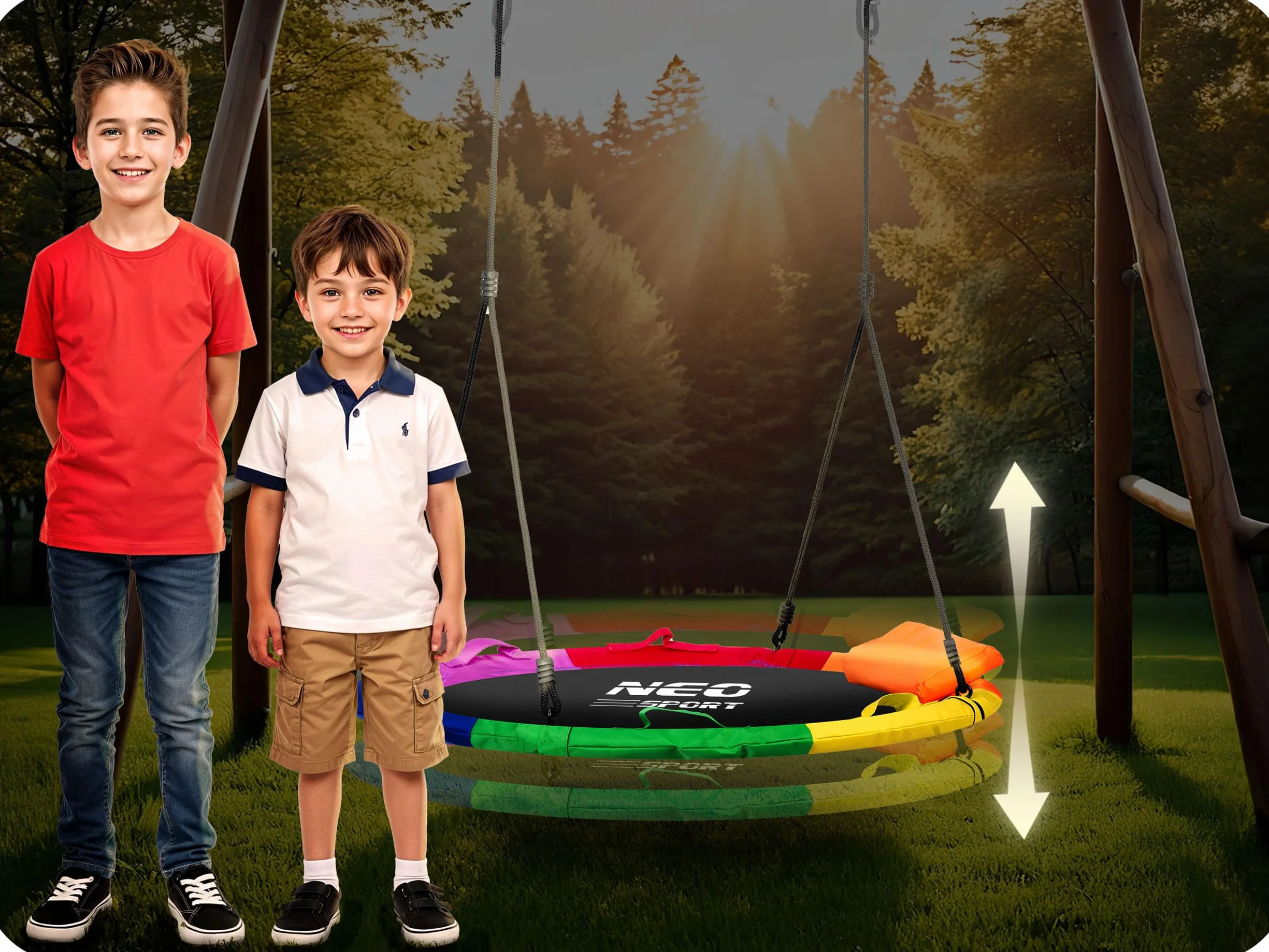 Huśtawka Ogrodowa Bocianie Gniazdo Neo-Sport 105 cm 150 kg Swingo Różnokolorowa