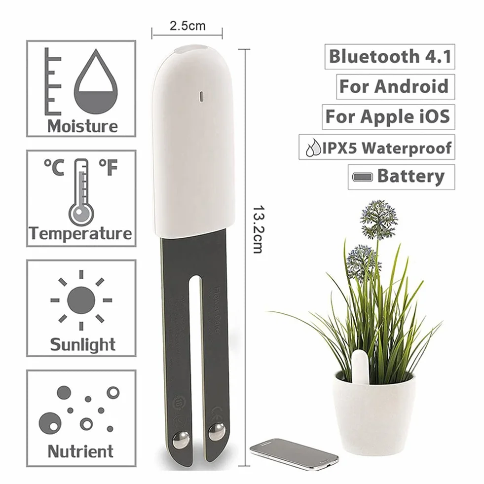 Miernik wilgotności roślin, czujnik wilgotności gleby, tester gleby 4 w 1, inteligentny tester do roślin automatycznie monitoruje wilgotność/światło/płodność/temperaturę, do aplikacji Mijia