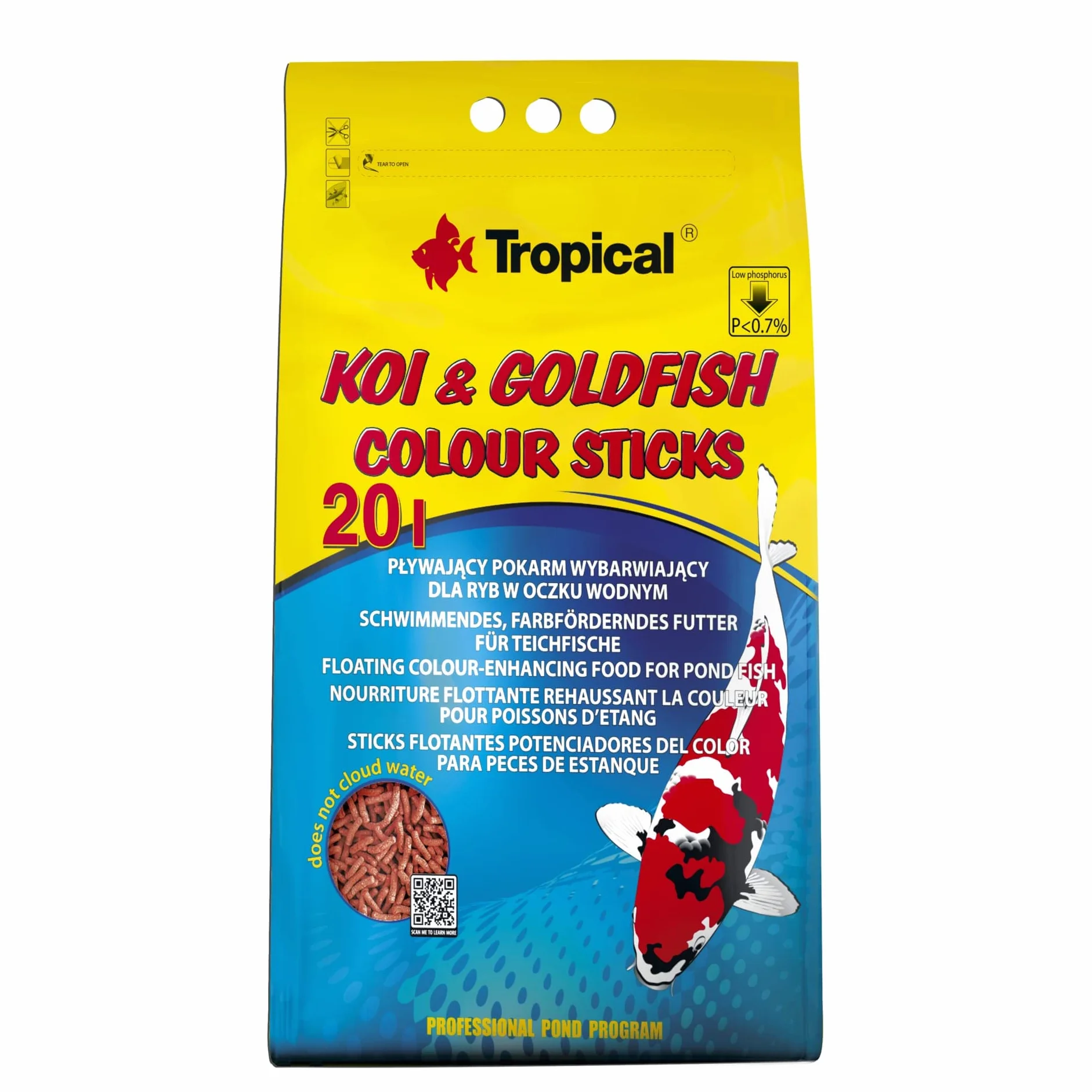 Tropical Pływający pokarm wybarwiający dla ryb w oczku wodnym KOI&GOLDFISH COLOUR STICKS 20L / 1600g