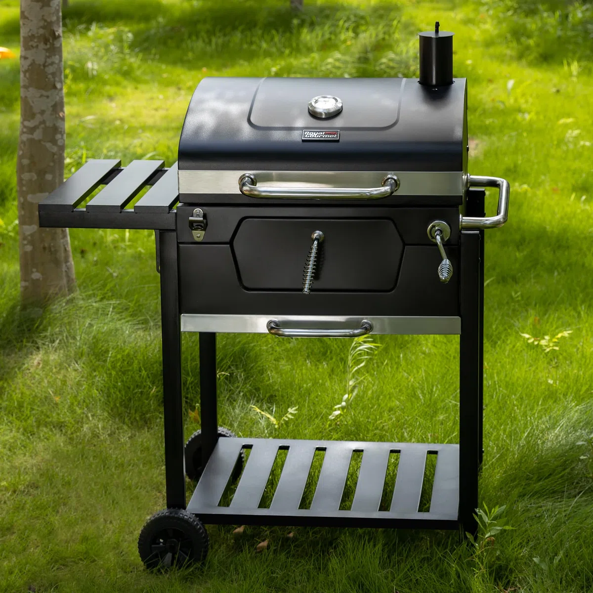 Royal Gourmet Grill na węgiel drzewny, grill na kółkach, grill kempingowy, węgiel drzewny, powierzchnia grillowania, 59 x 42 cm, czarny