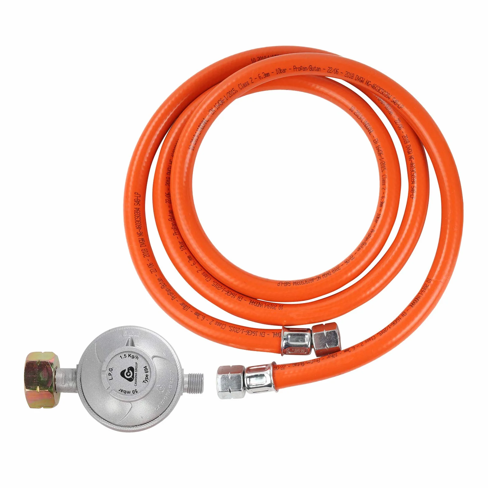 Regulator G607 50 mbar Wąż 1,5 m Łączniki śrubowe 1/4" lewy