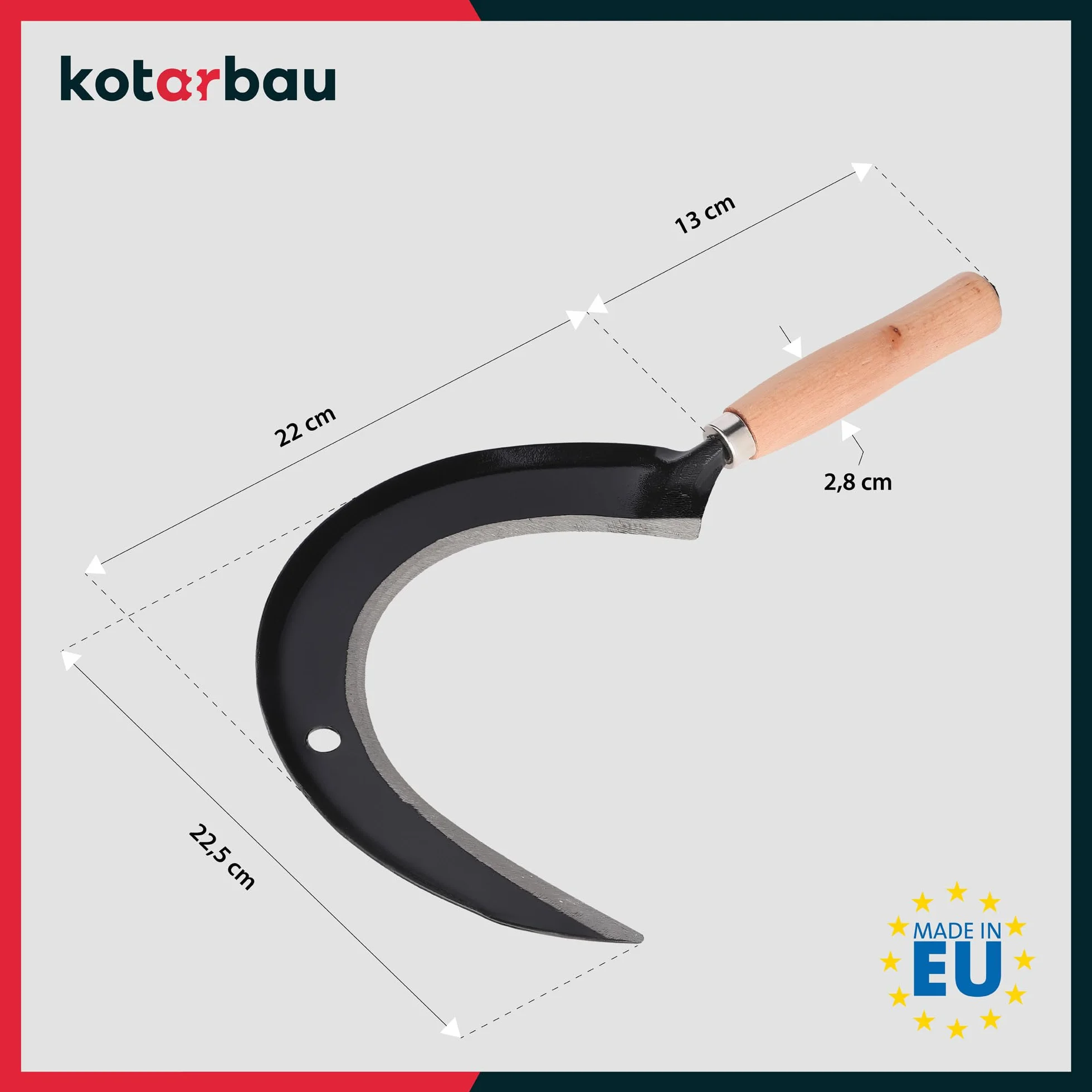 KOTARBAU® Półksiężyc okrągły sierp ogrodowy sierp ogrodowy kuty sierp sierp sierp kuty sierp kosy 235 mm