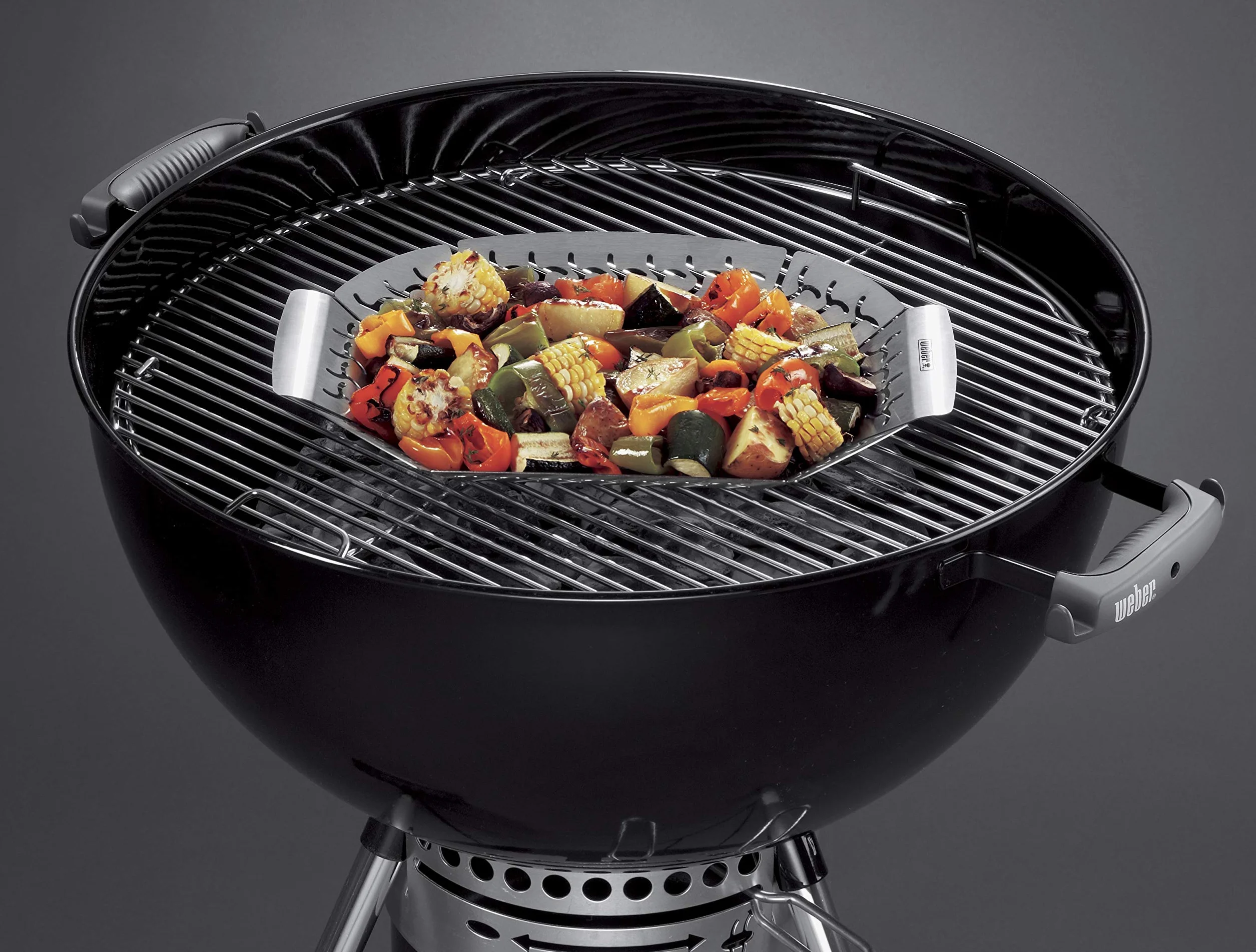 Weber Premium Luksusowy koszyk grillowy - Duży (36 x 26 cm), zmywalny w zmywarce, ze nierdzewnej stali, Idealny na dodatki (mięso, warzywa), odpowiedni do wszystkich rodzajów grilli - Srebrny (6678)