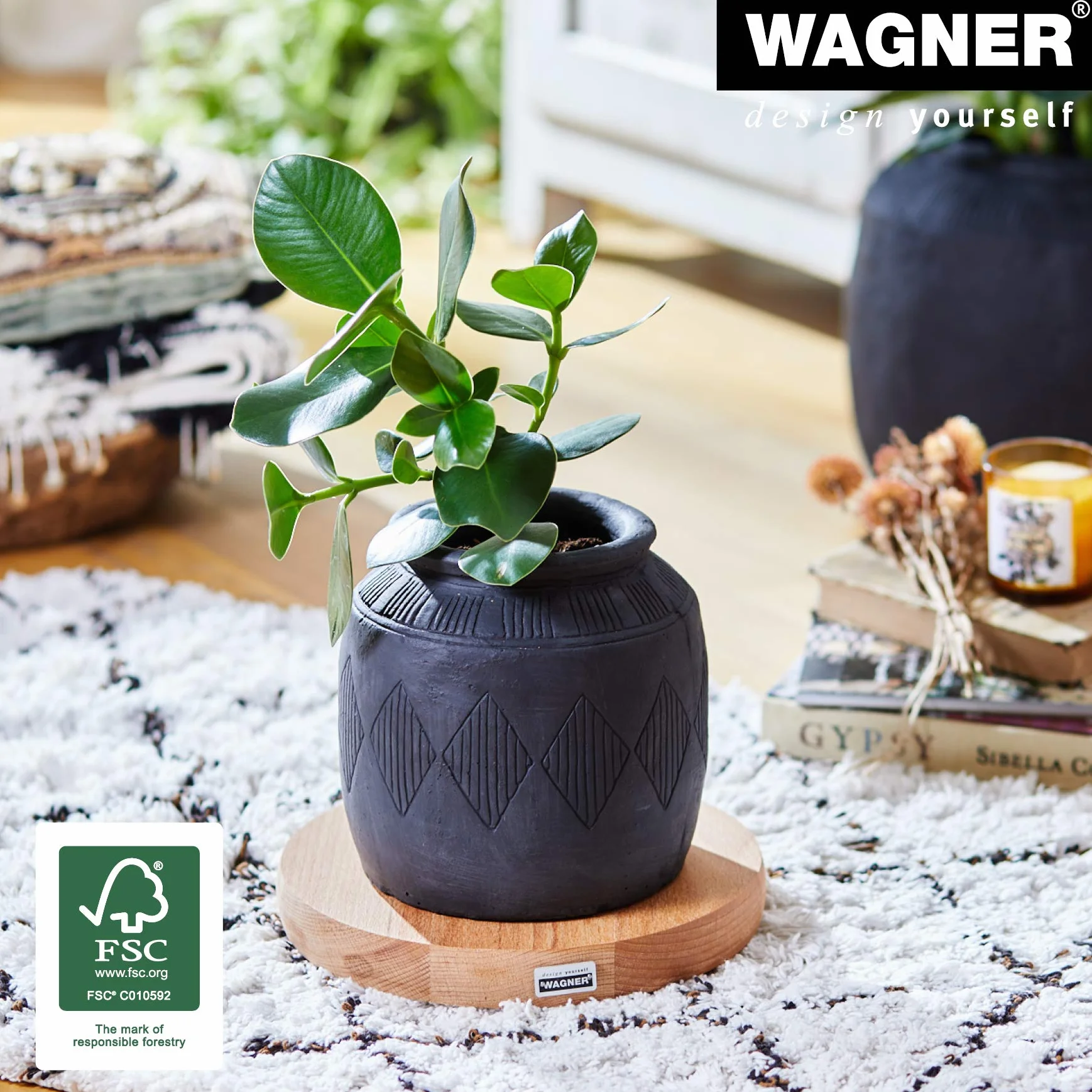 WAGNER wózek do roślin litych o średnicy 25 x 5 cm I wózek do sadzenia do użytku wewnętrznego, buk naturalny I wózek kwiatowy wykonany z litego drewna FSC® I drewniany wałek kubełkowy I nośność 100 kg I Wyprodukowano w UE - 20027101