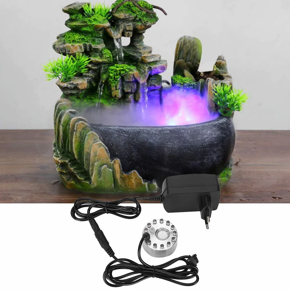 Mister Fogger, 12 LED Mini Maszyna do Mgły ze zmianą Koloru światła Fontanna Wewnętrzna Mist Maker Fogger Akcesoria do Fontann Wewnętrznych do Funkcji Wodnej Halloween Boże