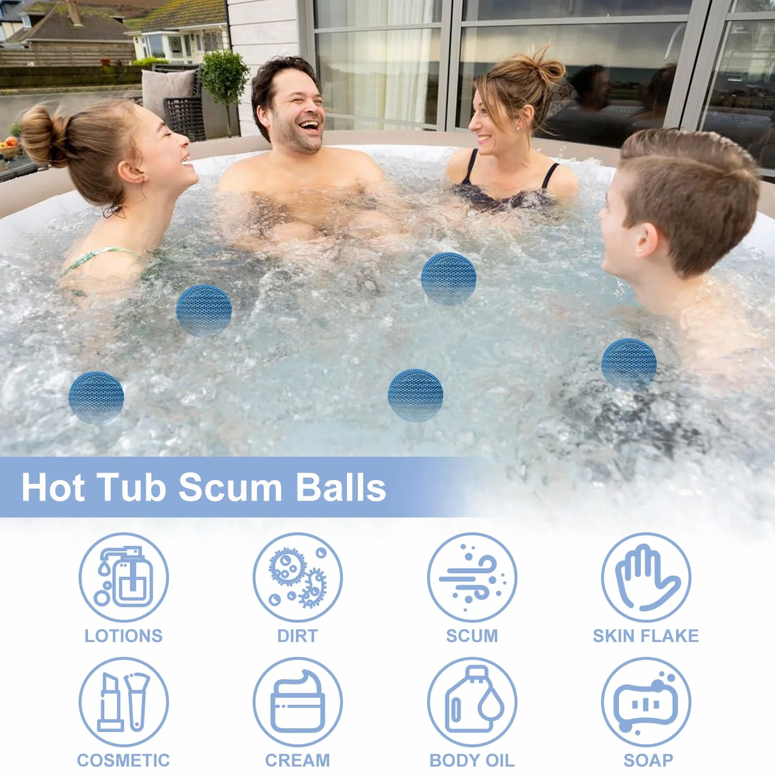 6 szt. pochłaniacz szumowiny basenowej z hydromasażem, 10 cm, wielokrotnego użytku, usuwające szumowiny, pochłaniacz szumowiny do spa z hydromasażem, zmywalna gąbka pochłaniająca olej do basenów