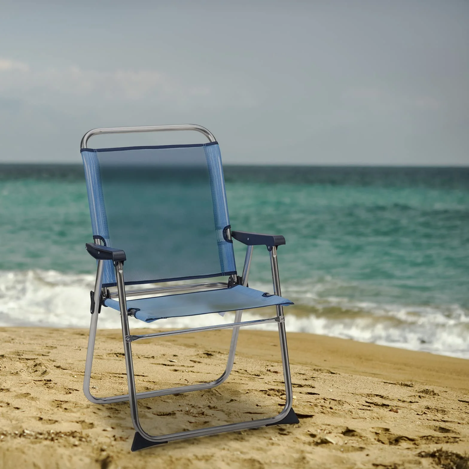 50001072725229 8434826105229-Sailor Składane krzesło plażowe z wysokim oparciem, niebieskie
