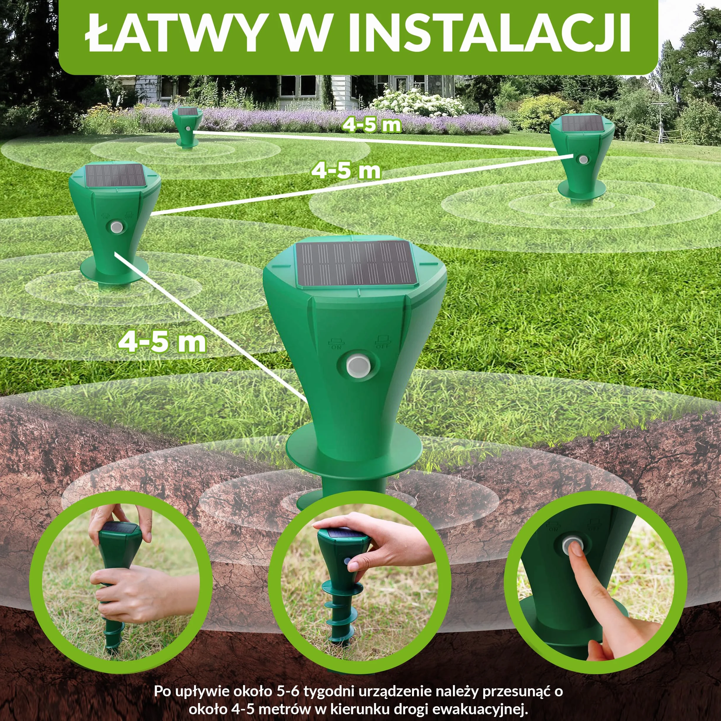 ISOTRONIC Solarny odstraszacz kretów do odstraszania kretów, norników i węży – w zestawie szpikulec do wbijania w ziemię do ogrodu – odstraszacz kretów o powierzchni 700 m² (2 sztuki)