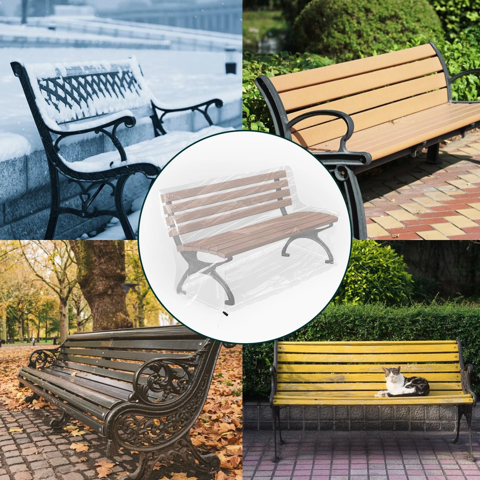 Plandeka na meble ogrodowy, 3-osobowa ławka, 160 x 80 x 75 cm, przezroczysta osłona ze sznurem ściągającym, pokrycie z PE do ochrony