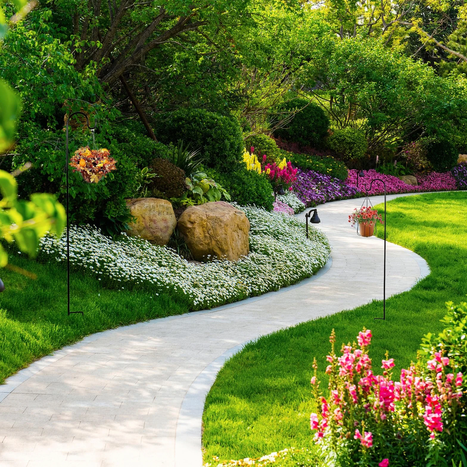 ACONDE Garden Haczyki pasterskie z ochroną przed rdzą do użytku na zewnątrz – 4 sztuki, 90 cm, metalowy kij pasterski z haczykami – dekoracja podwórka, słupek na latarnie do wiszących małych koszy na