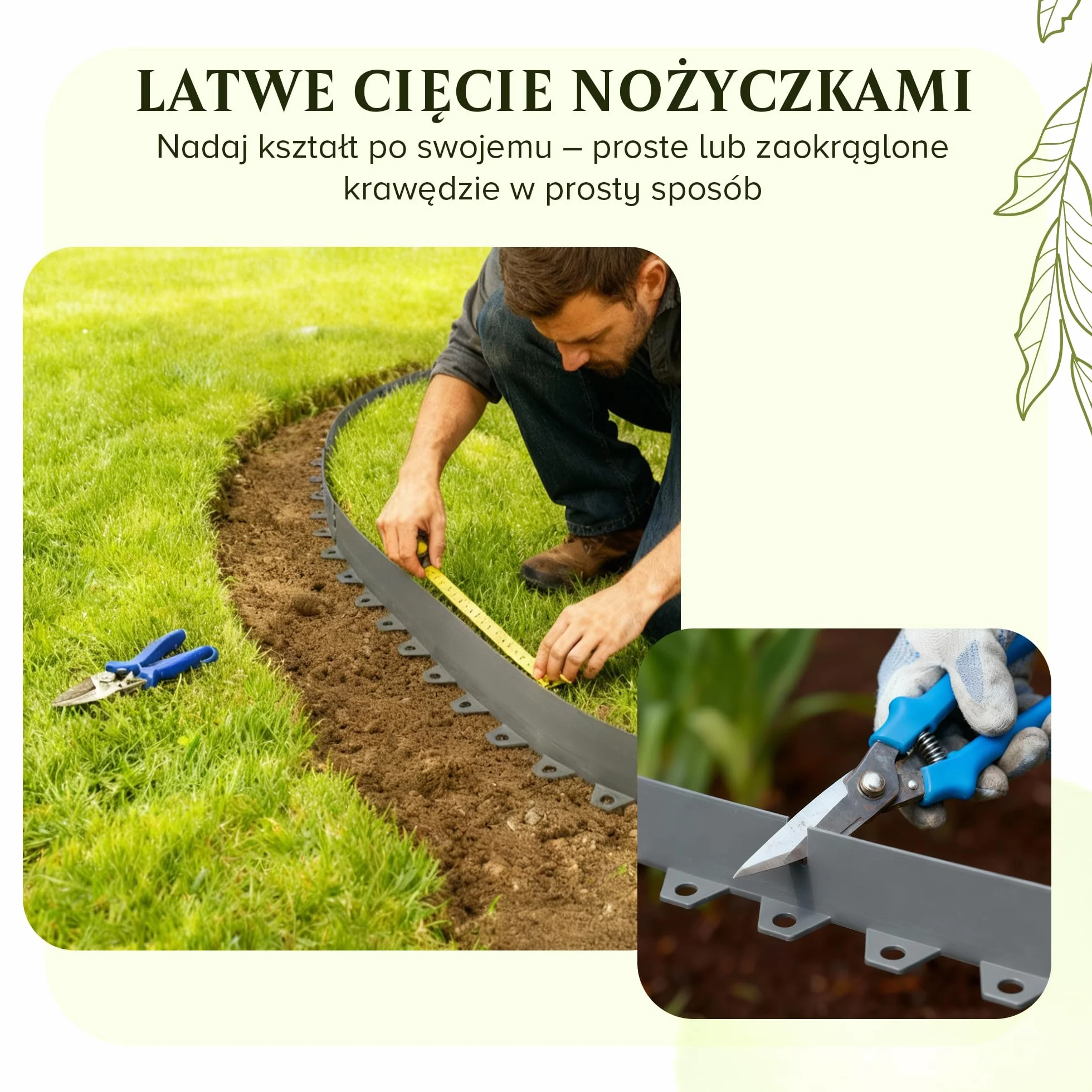 Elastyczne obrzeże trawnika (10 m | 40 kotw gruntowych | 8 cm wysokości), szare, tworzywo sztuczne, odporne na warunki atmosferyczne, obramowanie rabatki kwiatowej, krawędź koszenia