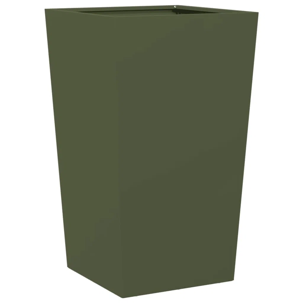 Donice ogrodowe 2 sztuki oliwkowa zieleń 45x45x75 cm stal ocynkowana na zewnątrz duże pojemniki na rośliny kwiaty warzywa z dnem montaż balkon patio taras