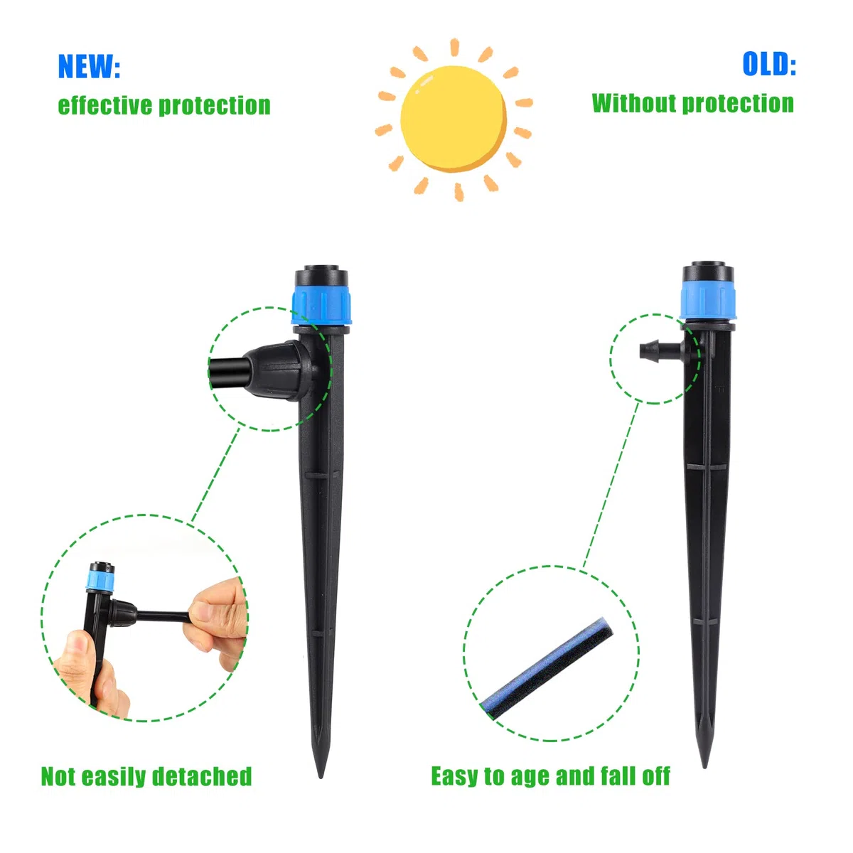 Emiter do nawadniania kropelkowego z regulowanym przepływem wody 360 stopni do węży 1/4", 25 szt. rozpylaczy do kropli, 25 szt. emiter kropli (50 szt. kolorowych x 25 rozpylaczy x 25 kropli)