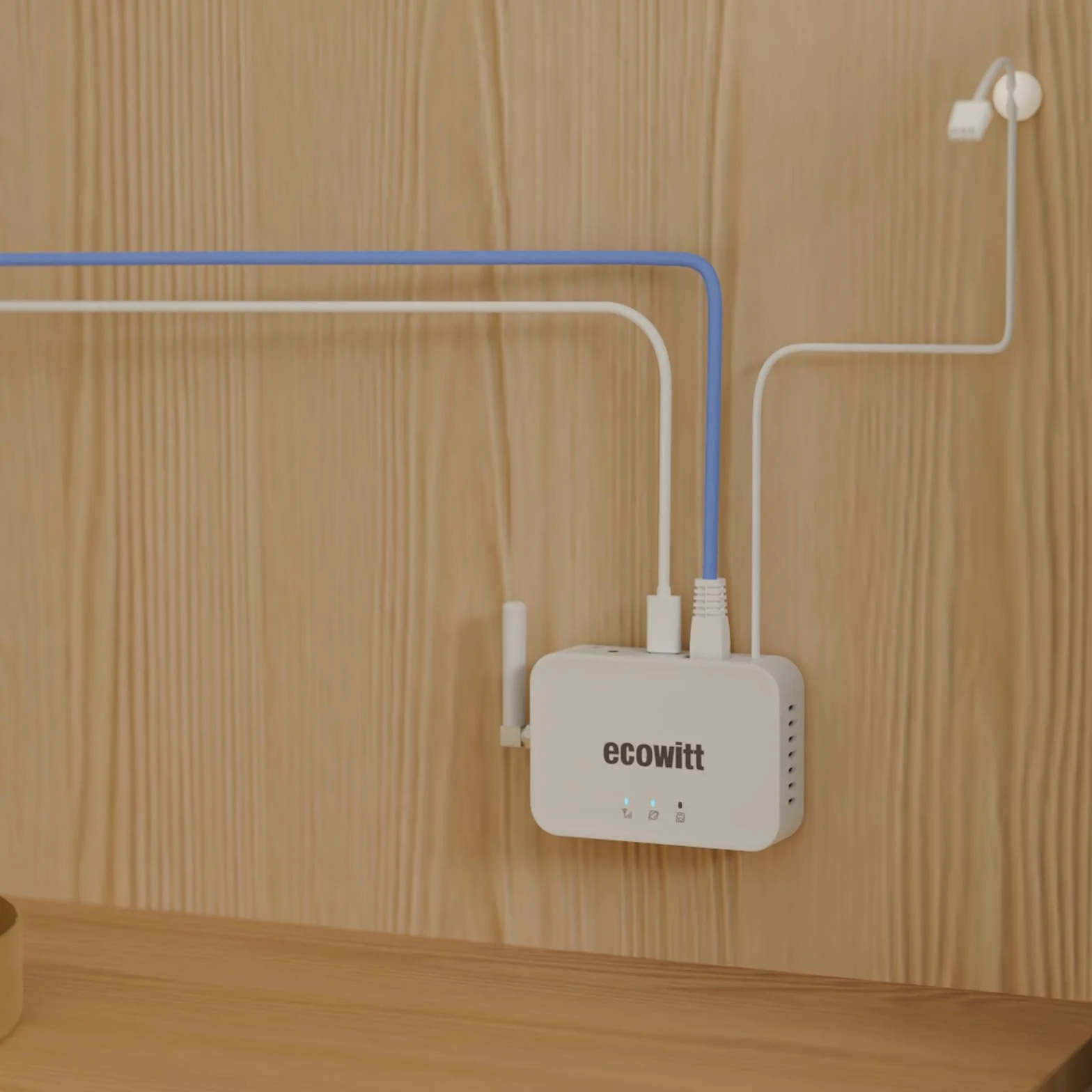 Ecowitt Bramka WIFI/Kablówka GW3000 dla stacji pogodowych z zewnętrznym czujnikiem, wbudowanym czujnikiem wewnętrznym 3w1: barometr/termometr/higrometr, domowy asystent pogodowy z łączem kart SD