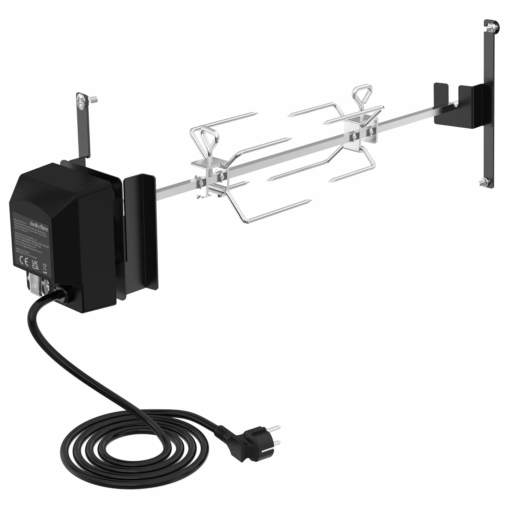 Onlyfire BRK-6099 Zestaw szpikulców do grilla ze stali nierdzewnej, rożen z silnikiem i 2 szpilki do mięsa do kuchenki Wędzarnia Grill na Węgiel Drzewny 57cm