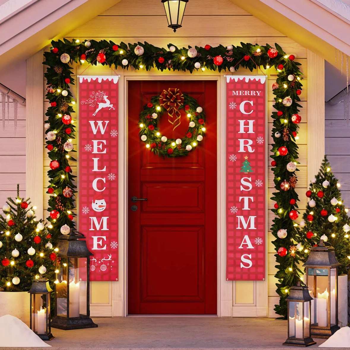 Reusable Oxford Cloth Waterproof Christmas Porch Sign Wall Decor for Home