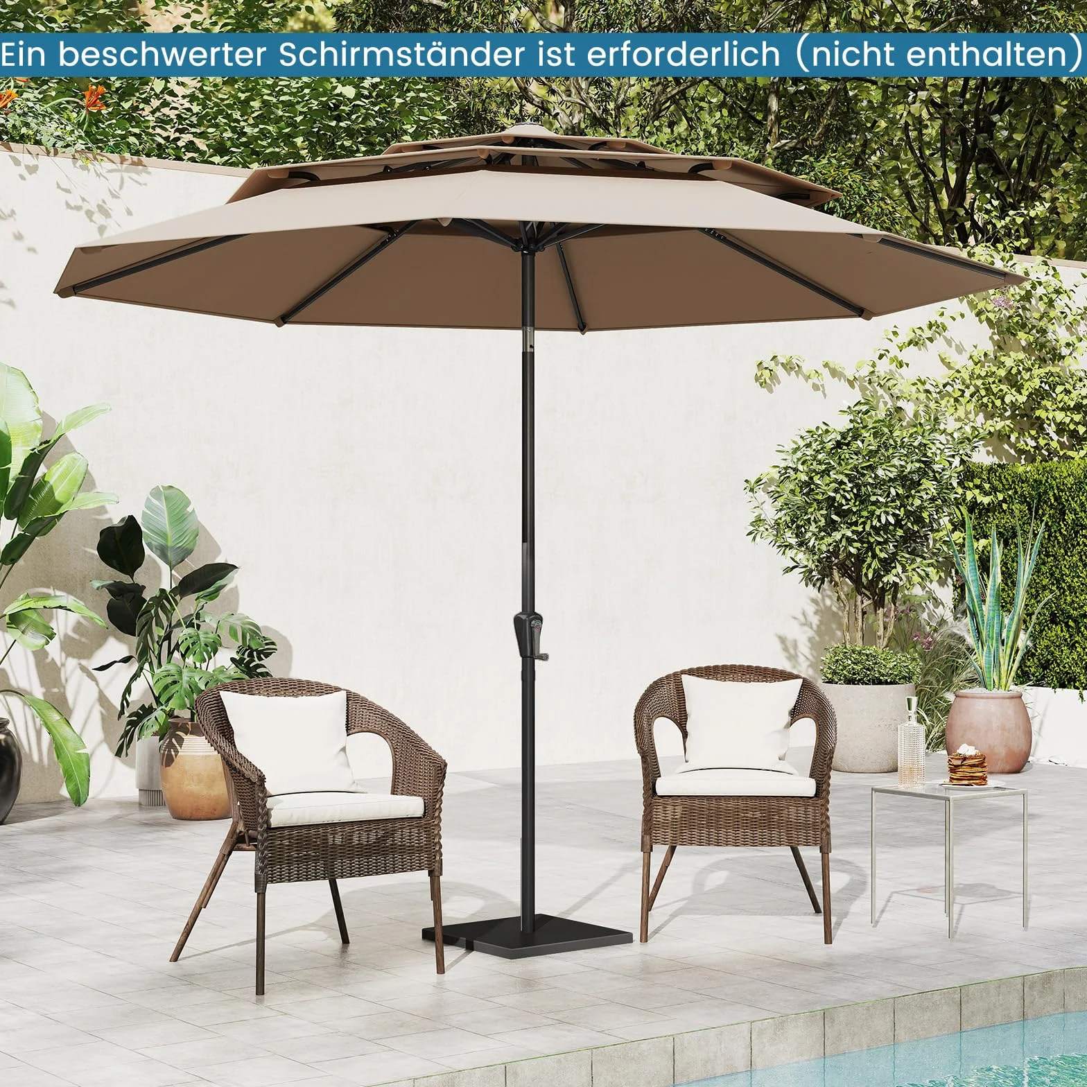 COSTWAY 3-poziomowy parasol przeciwsłoneczny, 300 cm, odporny na wiatr, stabilny, parasol tarasowy z korbą, obustronnie zginany o 30°, parasol balkonowy, wentylowany, do ogrodu, na balkon