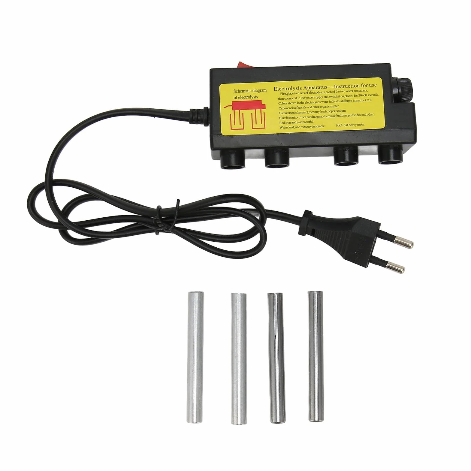 Ejoyous elektrolizator wodny, test elektrolizy z bezpiecznikiem szczelnym, 4 metalowe pręty testowe, cyfrowy tester wody (wtyczka UE)