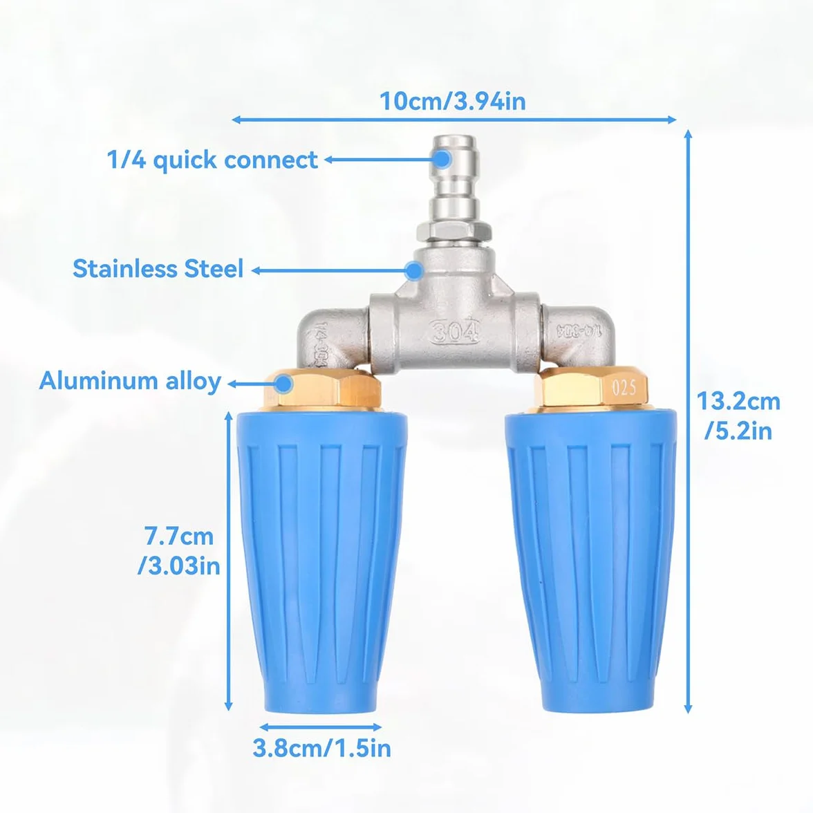 Obrotowa podwójna dysza turbo do myjki wysokociśnieniowej, maks. moc 4000 PSI Obrotowa dysza turbo z końcówkami do myjki ciśnieniowej 1/4" Quick Connect, niebieska