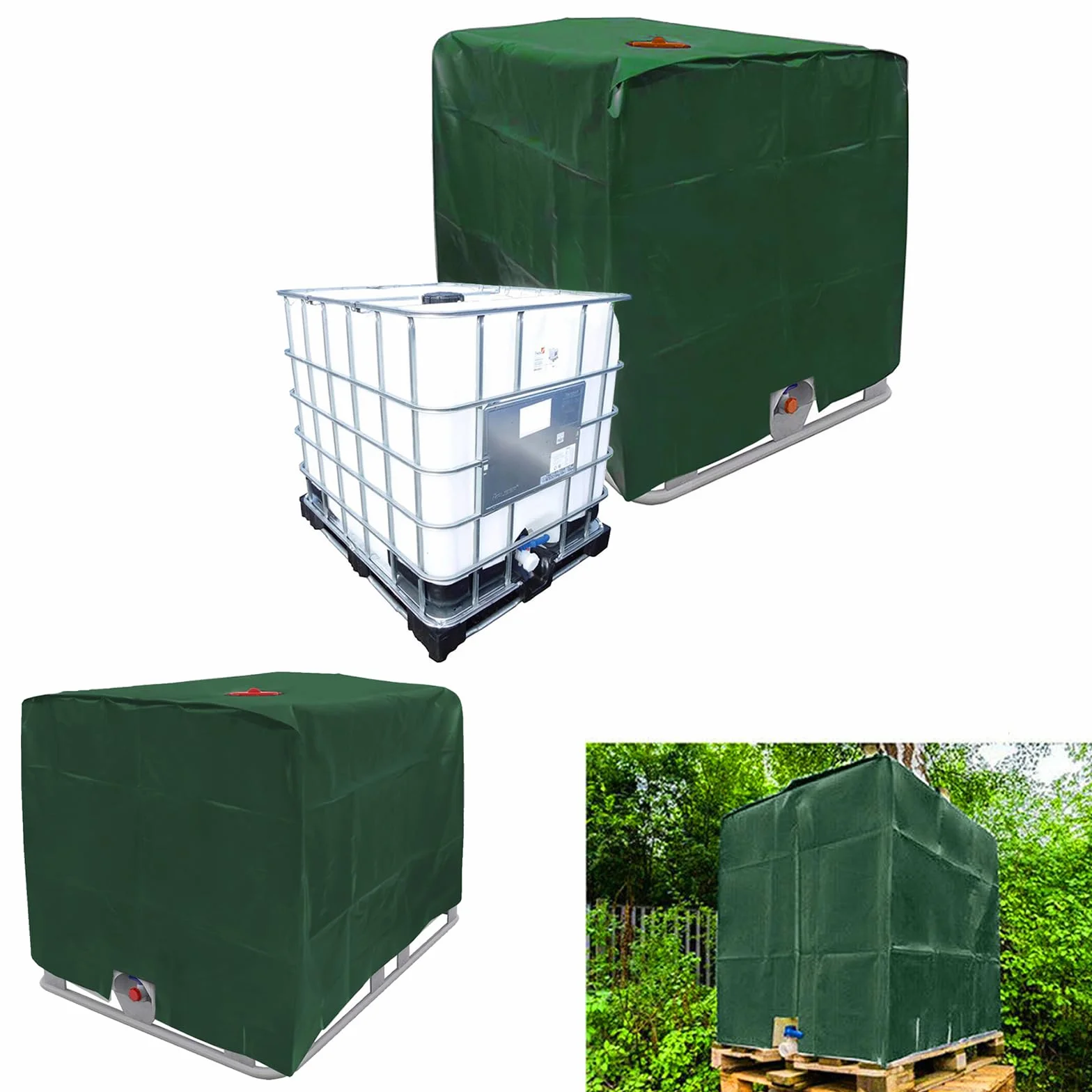 IBC Pokrowiec na zbiornik, plandeka na zbiornik na wodę 600 l / 800 l / 1000 l, plandeka ochronna na zbiornik na wodę deszczową IBC (zielona, 120 x 80 x 100 cm)