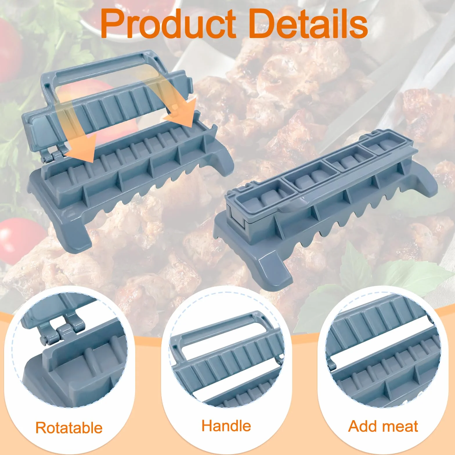 Kebab Maker - Ręczne narzędzia do przyrządzania szaszłyków, przenośny ręczny grill do szaszłyków, maszynka do szaszłyków do kabobów, prosta w obsłudze, plastikowa maszynka do szaszłyków